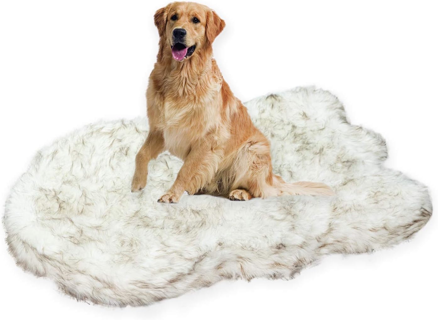 Laifug Luxury Faux Fur Dog Bed - 5-inch Thick Grade Ultra Soft Memory Foam with Removable Faux Fur Cover, Waterproof Liner (Gray-Brown, White)