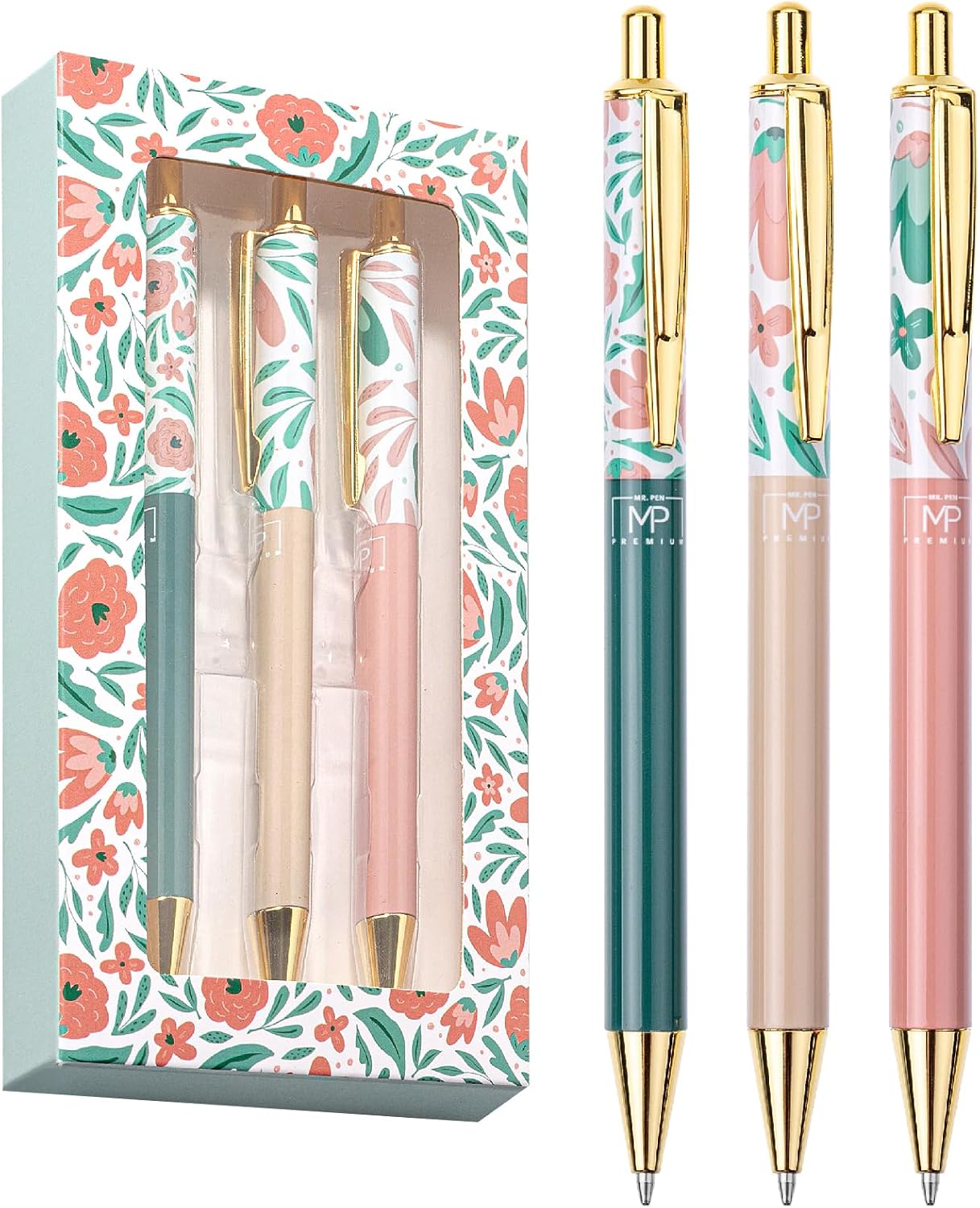 Mr. Pen- Luxury Floral Pen Set, 3 pcs, Black Ink Ballpoint Pens, Floral Pen, Fancy Pens for Women, Cute Pens for Journaling, Mother's Day
