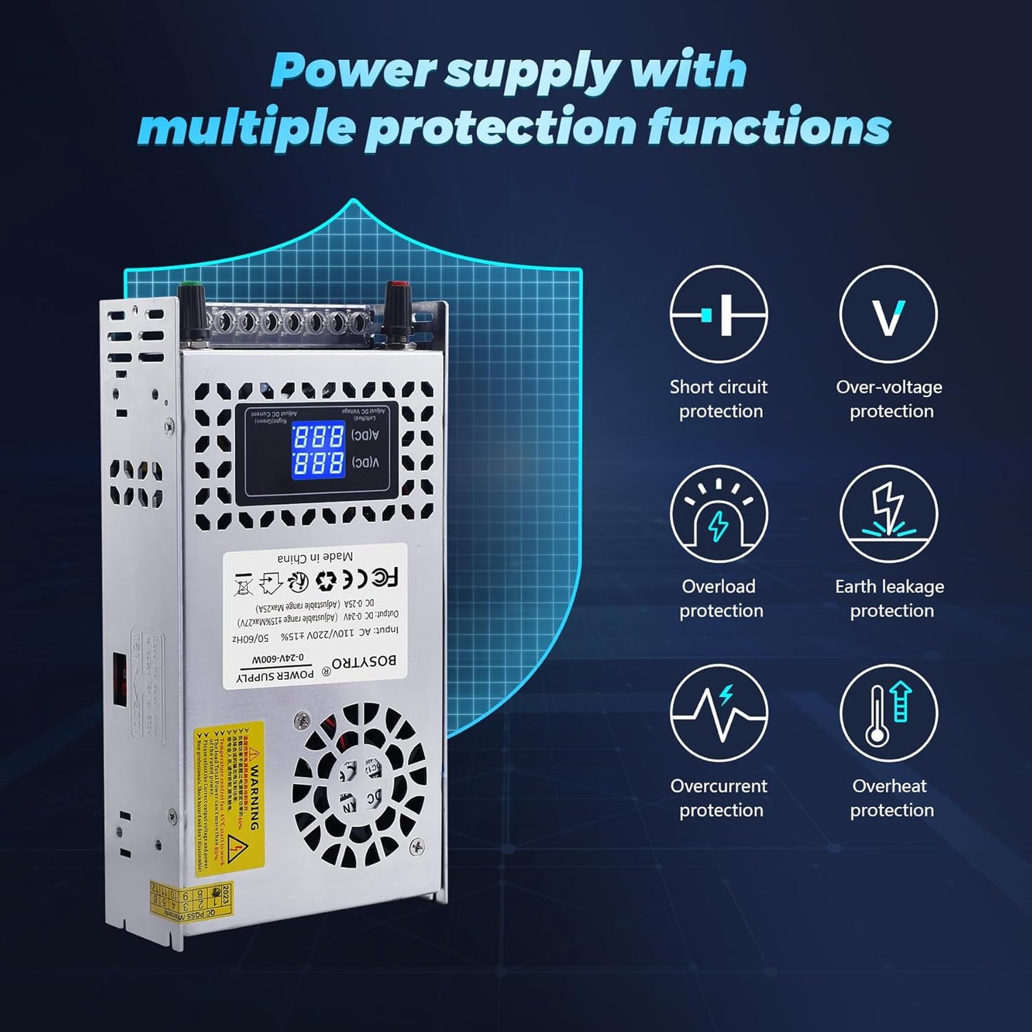 24V Adjustable dc Power Supply 600W,Switching Power Supply AC 110V/220V to DC 0-24V DC Converter with LED Digital Display, 5V 10V 12V 24V Buck Converter for 3D Printer,CCTV Computer Lab