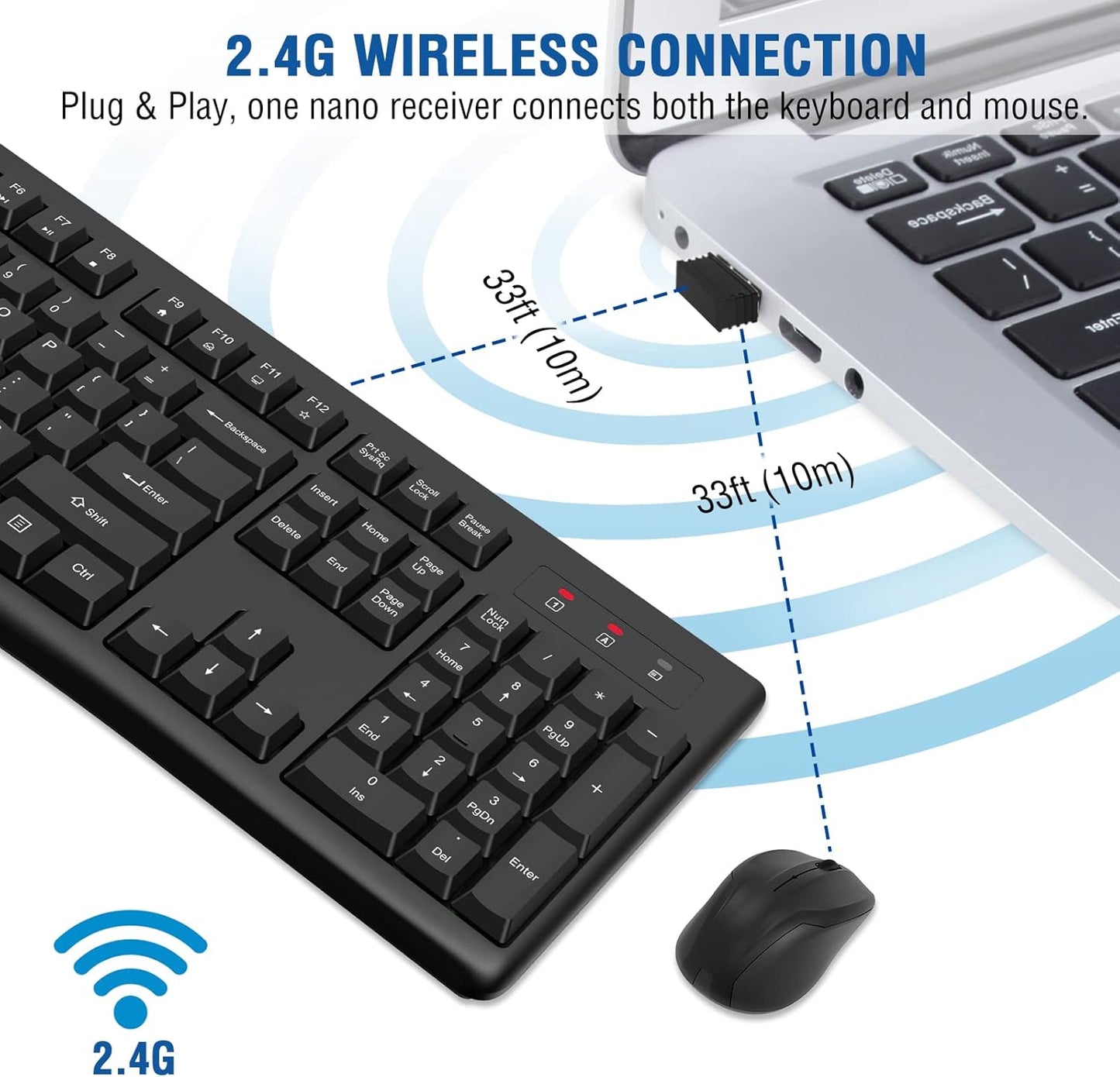 Wireless Keyboard and Mouse Combo, EDJO Full-Sized 2.4GHz USB Computer Wireless Keyboard and Optical Mouse for Windows, Mac, Laptop/Desktop/PC