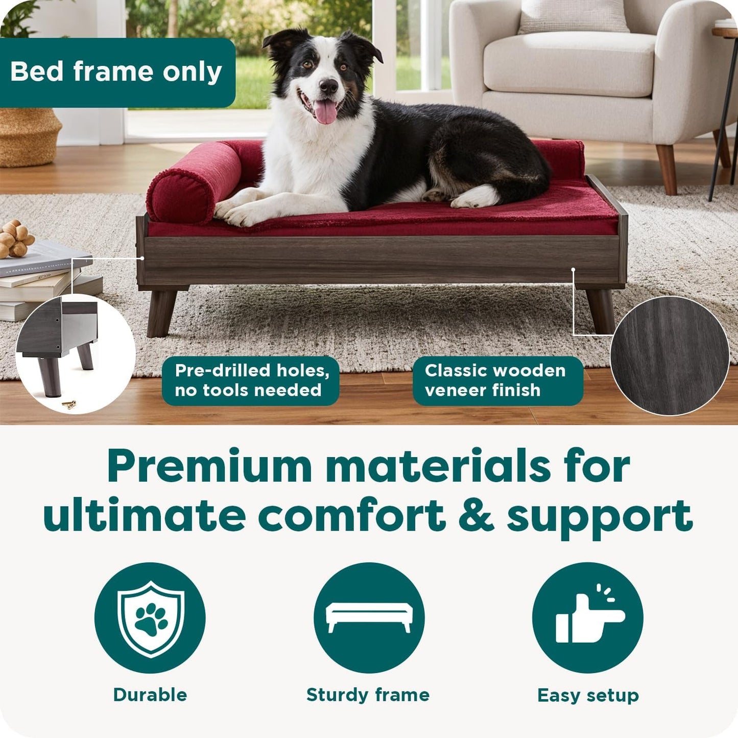 Furhaven Elevated Dog Bed Frame for 36" x 27" Large Dog Beds, Easy Assembly - Mid-Century Modern Bed Frame - Gray Wash, Large