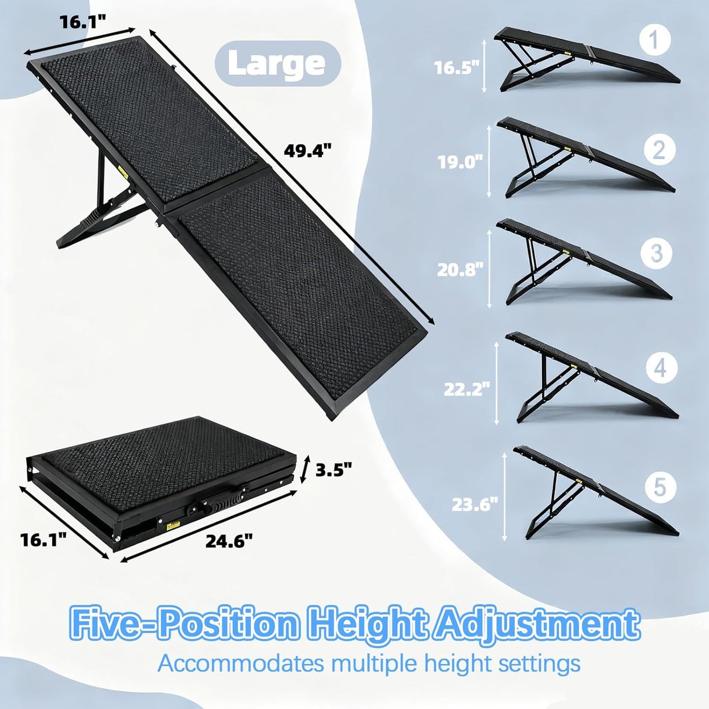 Dog Ramp for Car,49.4"x 16.1" Dog Stairs for Large Dogs with Anti-Slip Surface,Large Folding Pet Stairs for SUV,Truck with Adjustable Height,Outdoor Portable Wide Dog Steps up to 99LBS