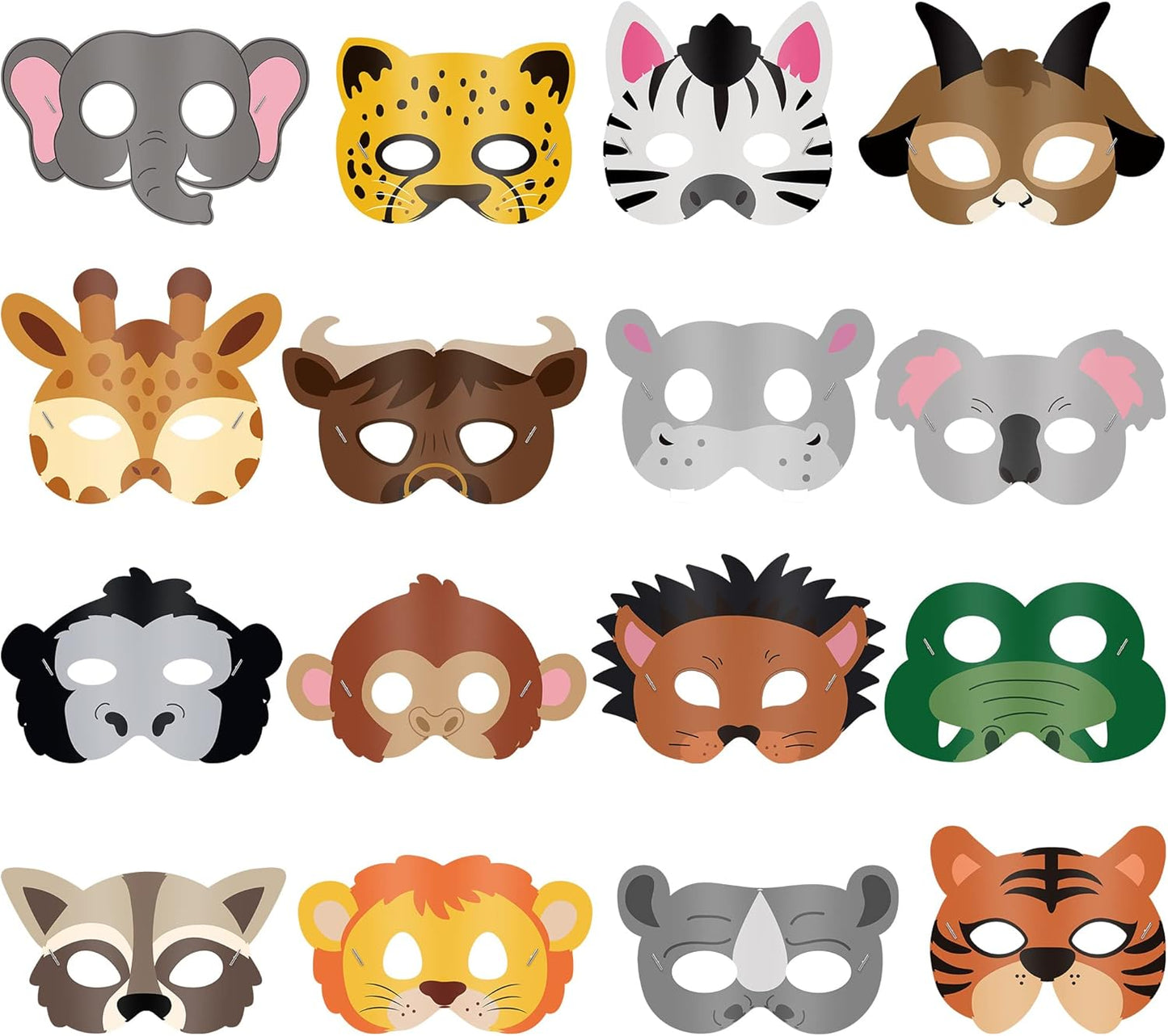 Blulu 16 Pcs Safari Animal Masks Jungle Zoo Animals Cartoon Masks for Woodland Animal Theme Birthday Party Decorations