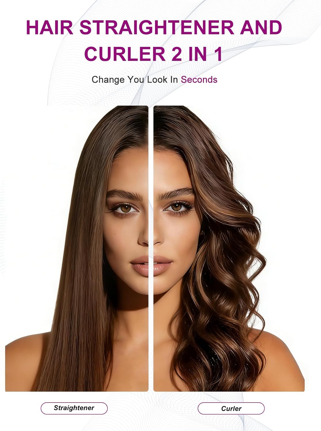 LANDOT 2-in-1 Hair Straightener Curling Iron - Twist Floating Plates for Curl & Straight, Anti-Frizz & Tangle-Free, Dual Voltage Adjustable Temp 250-450°F for All Hair Types