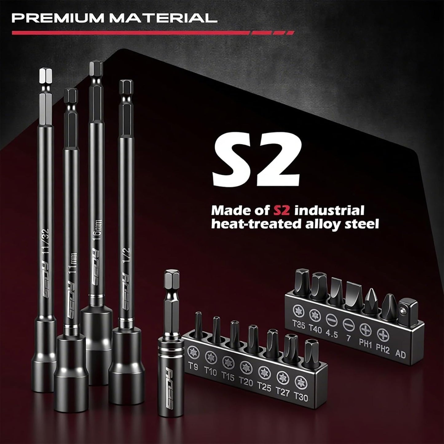 Nut Driver Impact Bit Set - 31-Piece Magnetic Socket Impact Drill Bit Tool Sets Extra Long Hex Nut Setter Driver Holder - Metric SAE Screwdriver Bits 1/4 Drive Shank Adapter Extension
