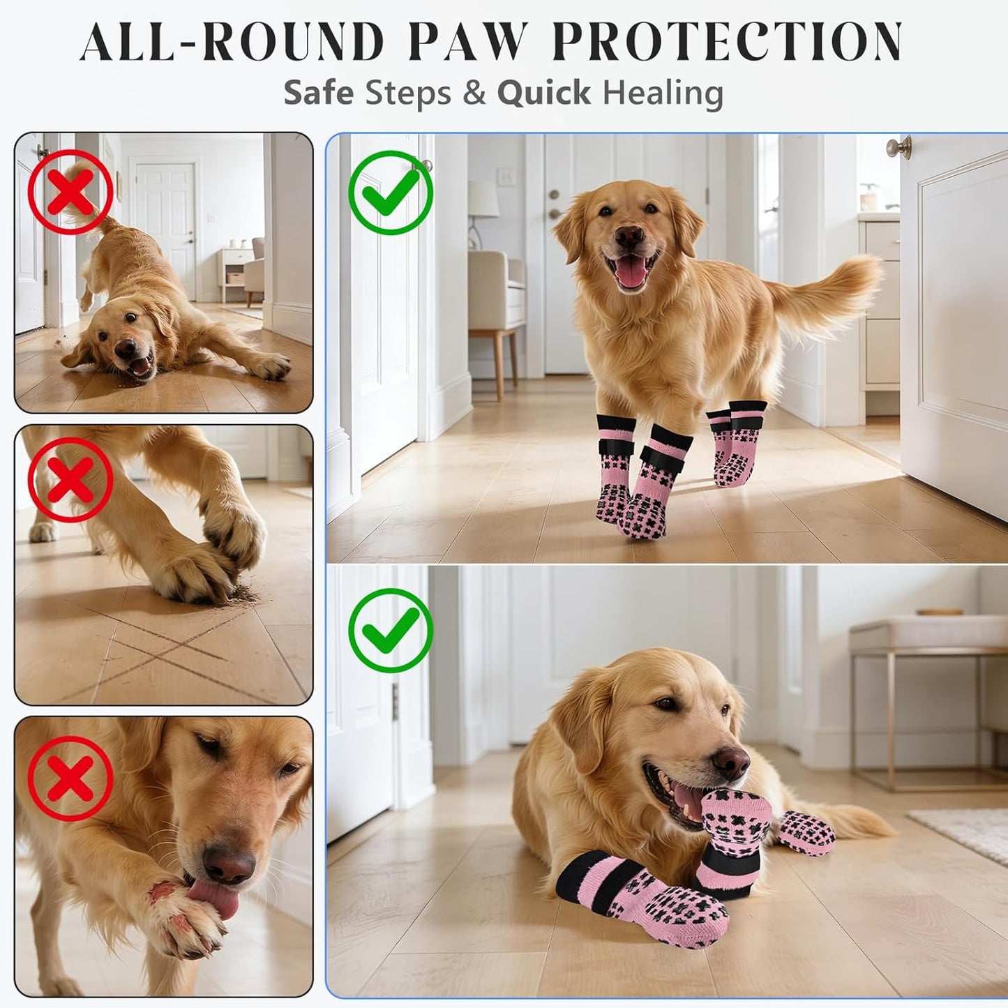 Non-Slip Dog Socks for Hardwood Floors Anti Slip Double-Sided Grippy Socks for Senior Dogs to Prevent Licking Paws, Scratching & Hot Pavement Premium Dog Paw Protector with Grippers Pink L
