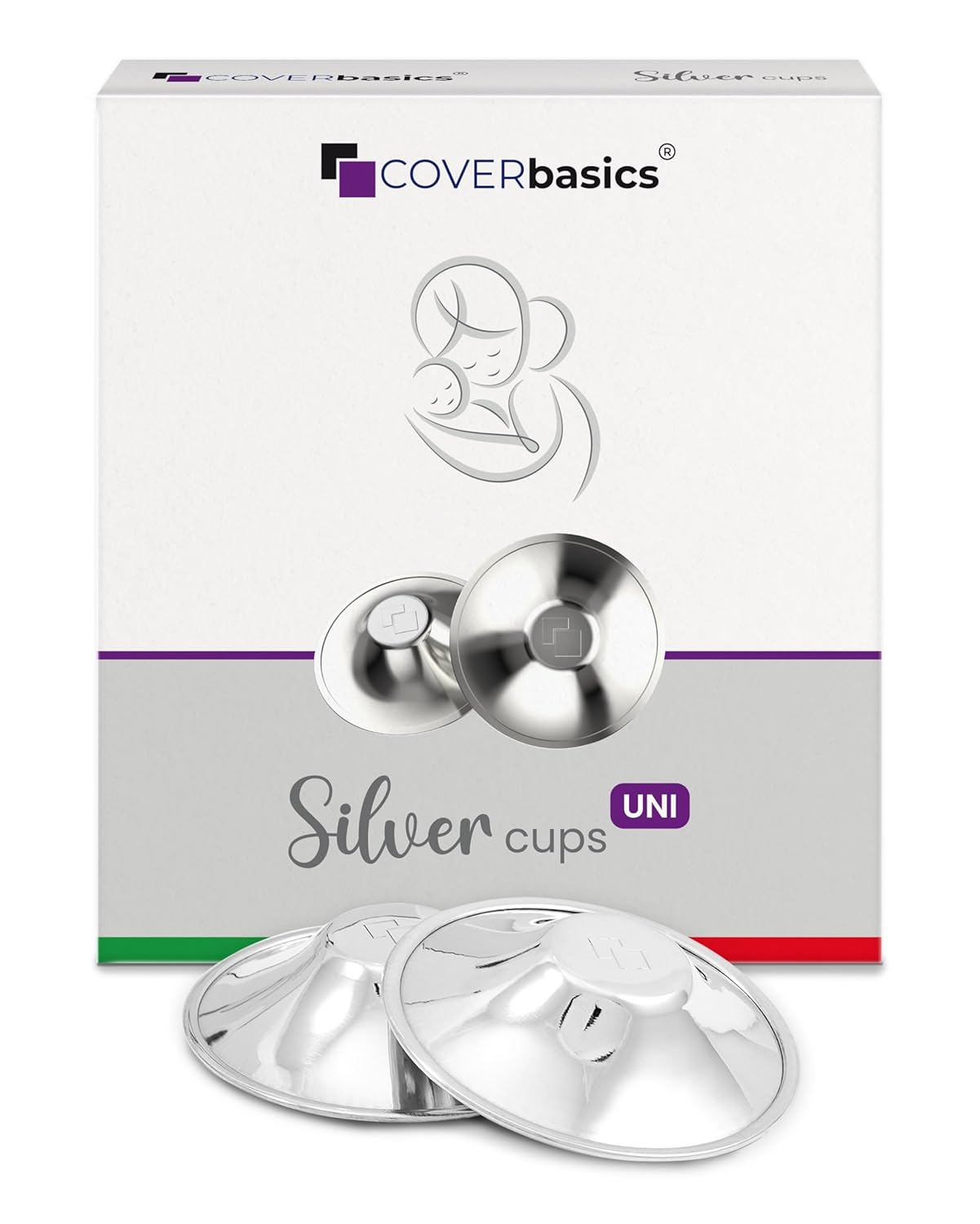 Original Italian Silver Nursing Cups - Nipple Shields for Breastfeeding - Helps Soothe and Protect Sore Nipples - Dermatologically Tested - Medical Device FDA-Registered (Universal Fit)