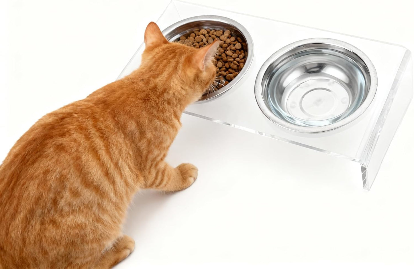 Elevated Cat & Dog Bowls Stand with 2 Stainless Steel Dishes, 【12° Tilt & 4.5in Height】 Acrylic Pet Feeder for Easier Swallowing & Comfort, Anti-Slip Food Water Bowl Holder for Medium Cat/Dog