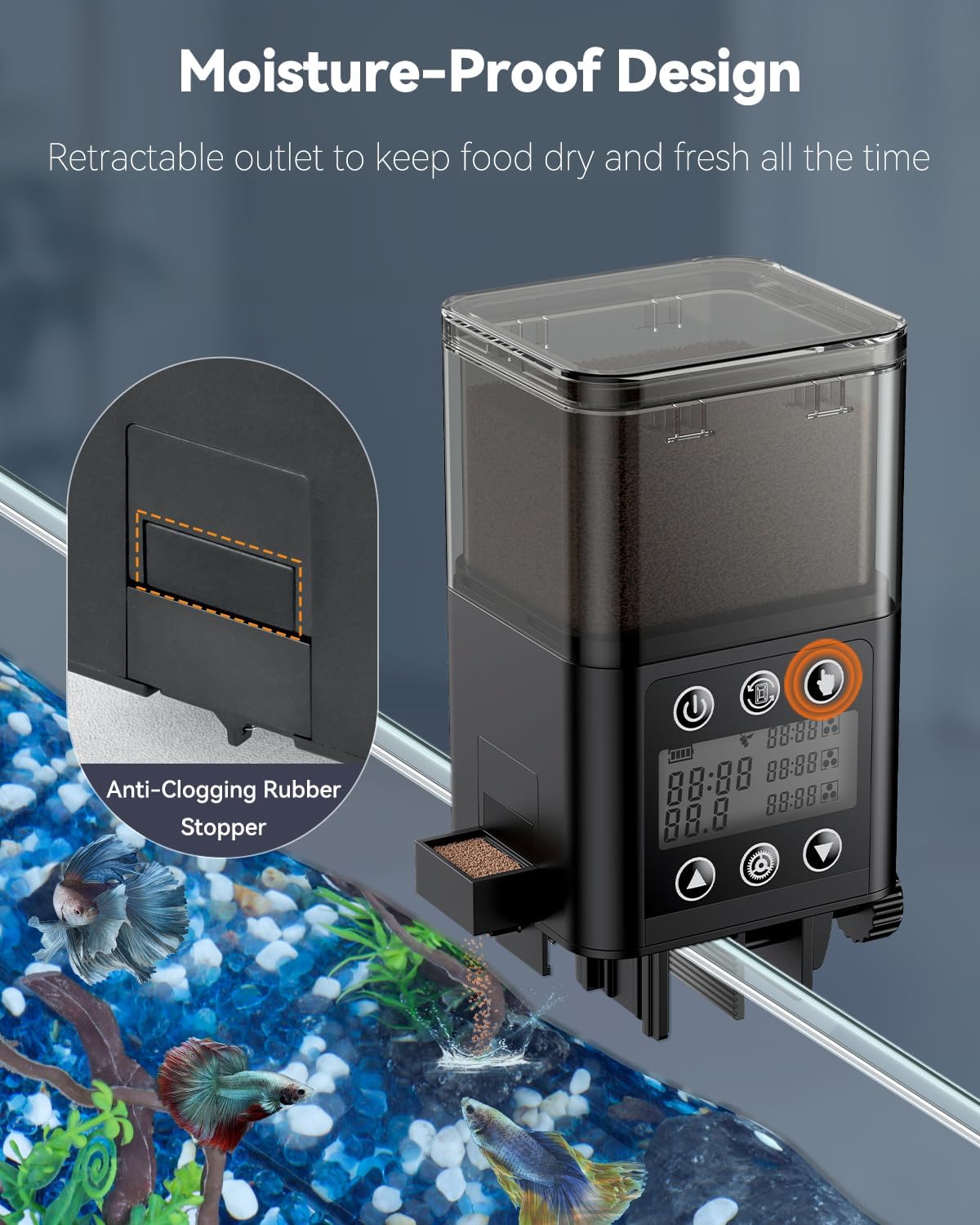 Pawfly Automatic Fish Feeder for Aquarium, Auto Vacation Timer for Fish Tank 320 ml Adjustable Food Dispenser for Powder Pellets and Granules, Battery Operated