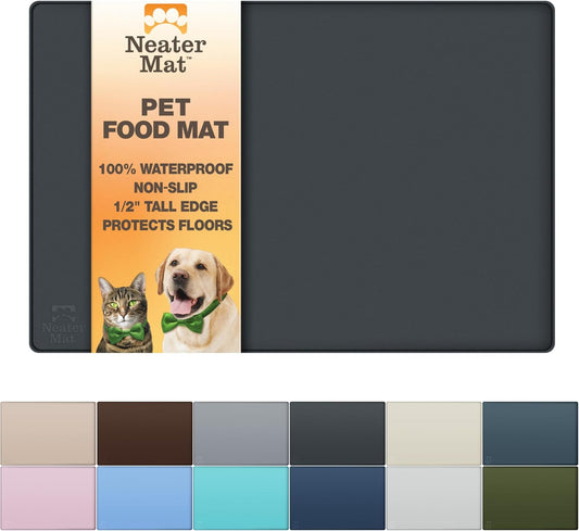 Neater Pet Brands Neater Mat Pet Mats for Food and Water, Cat & Dog Bowl Mat Waterproof Silicone, Feeding Tray, Dog Food Mats for Floors, Placemat w/Raised Edge for Under Bowls, 24" x 16", Black