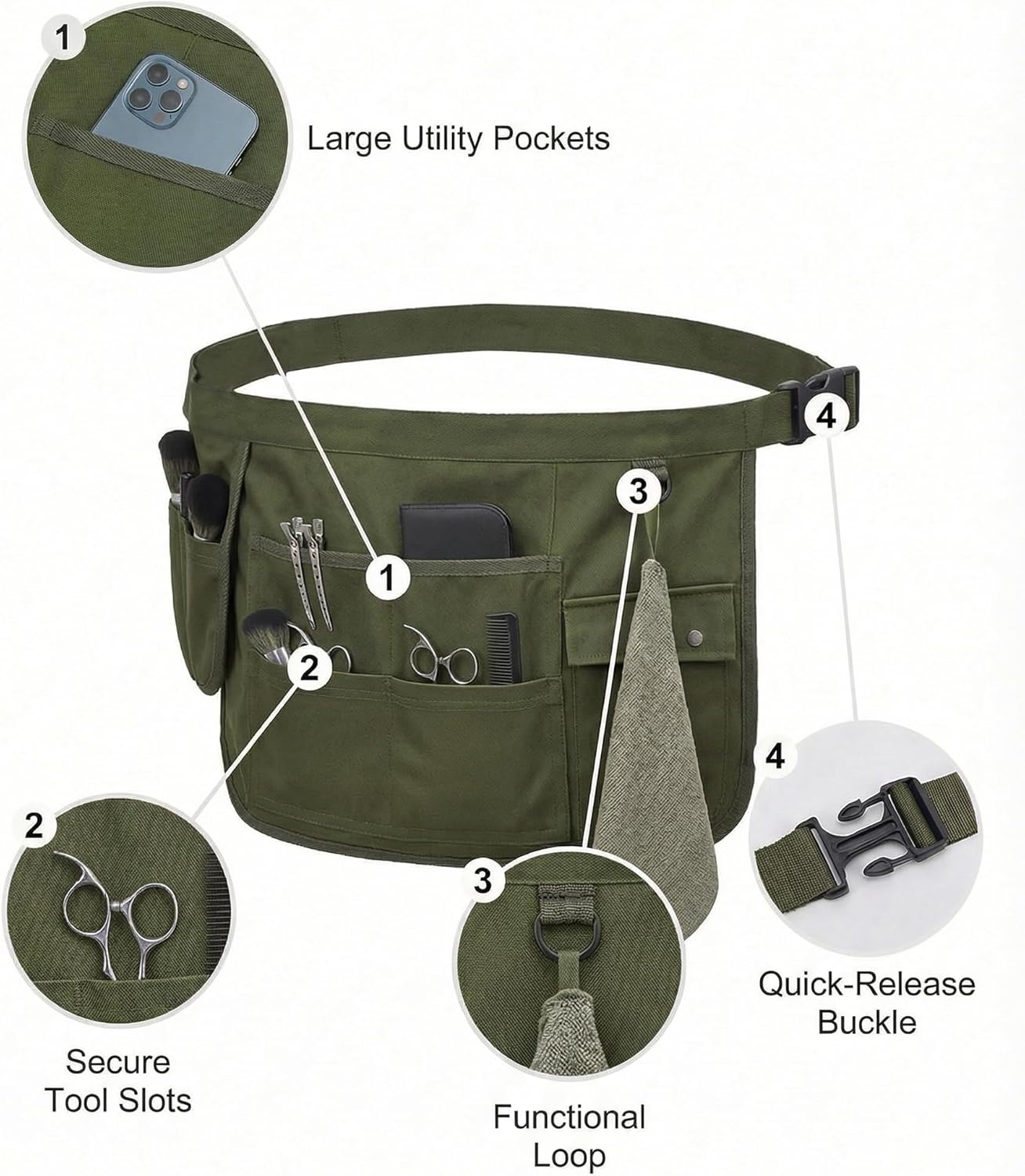 Molaxhome Waist Tool Apron with Multi-Pocket Waitress Server Apron with Adjustable Belt Gardening Aprons