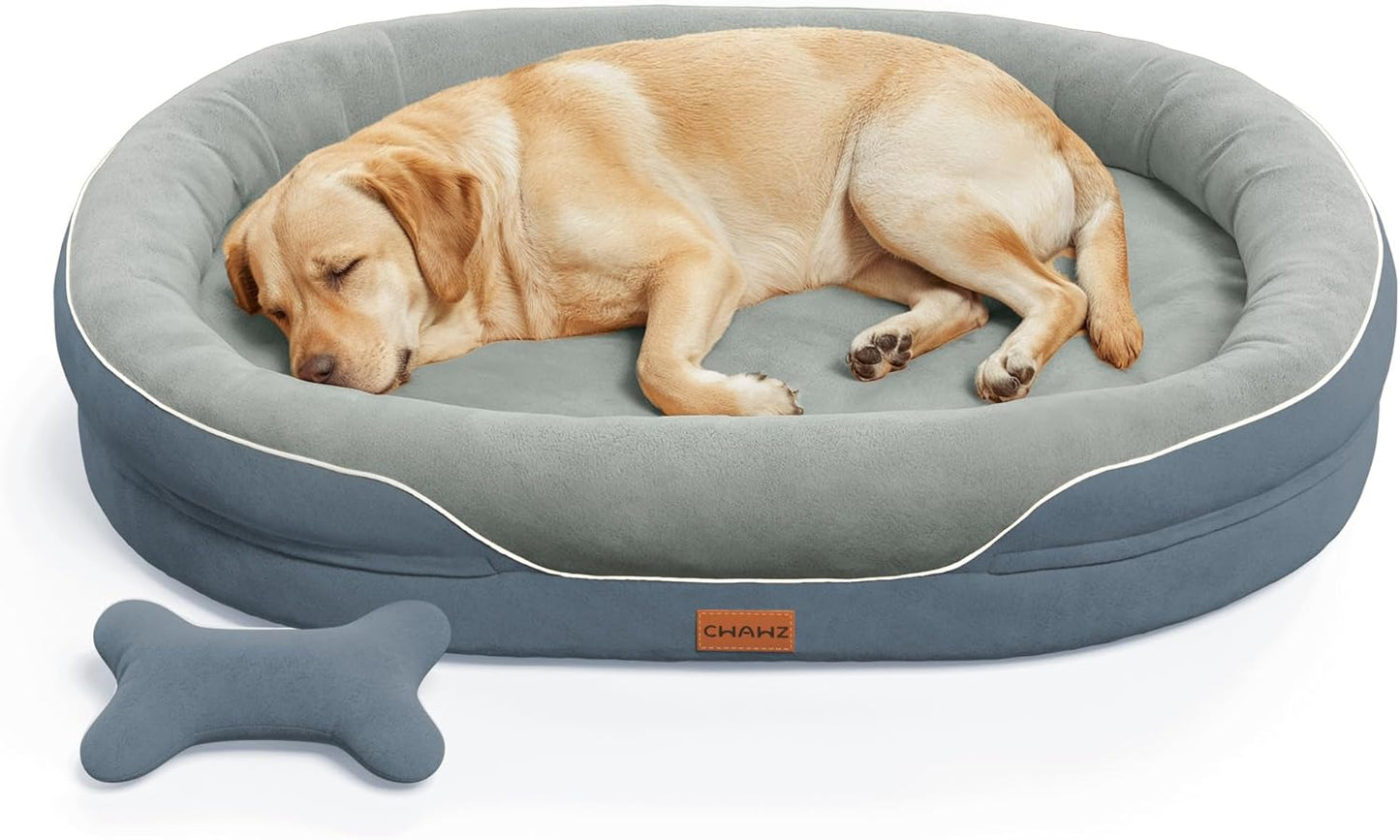 Jumbo Orthopedic Dog Bed, Big Dog Beds for Extra Large Sized Dogs with Full-Surround Bolsters, Dual-Sided Dog Cooling Bed with Memory Foam, Washable Pet Sofa Couch with Nonslip Bottom, Dark Grey