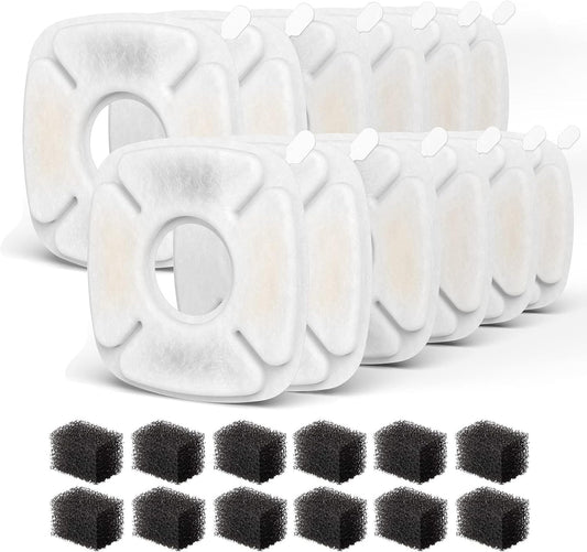 12-Pack Cat Water Foutain Filters & Pre-Filter Sponges Replacement, Compatible with Veken 95oz/2.8L Cat Fountain Dog Water Dispenser