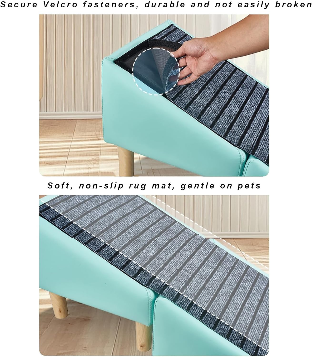 Foldable Pet Stairs, Dog Ramp & Human Ottoman Footstool, Folding Pet Ramp for Sofa, Removable Non-Slip Pad, Faux Leather Pet Steps Stool for Young, Injured, Elderly Pets, Khaki