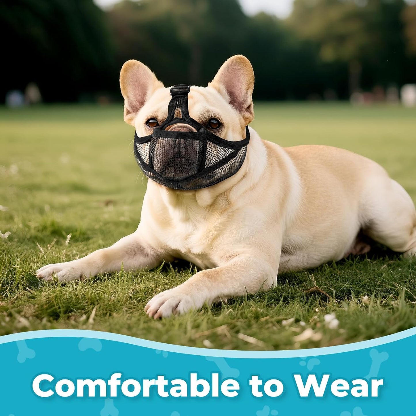 OHCOZZY French Bulldog Muzzle, Adjustable Soft Short Snout Dog Muzzle with Eye Hole for French Bulldog, Pug, Shih Tzu, Anit Biting Chewing, Allow to Drink and Feed(S,Black)