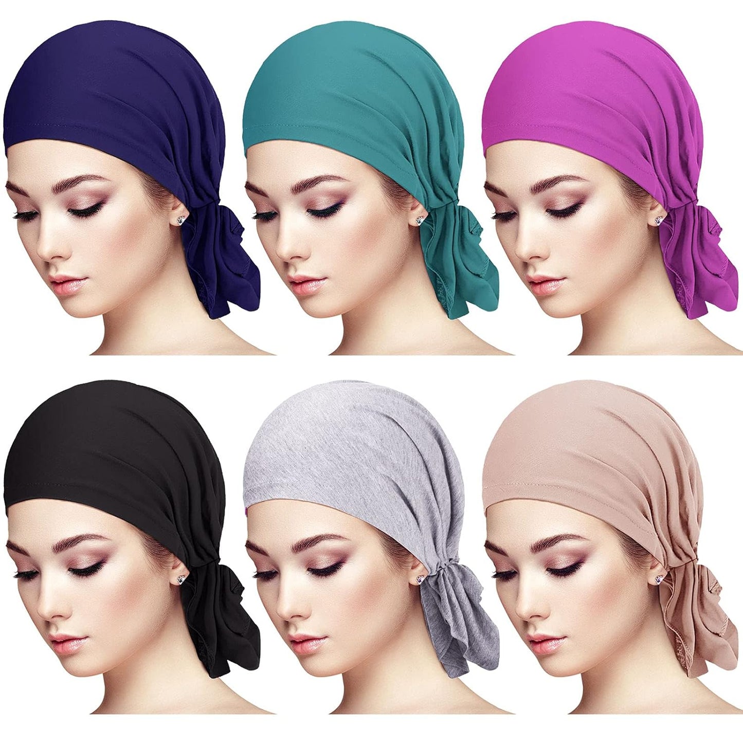 Syhood 6 Pieces Head Scarf for Women Slip on Pretied Head Scarves Cancer Headwear Turban Hat Beanie Wrap (Soft Colors)