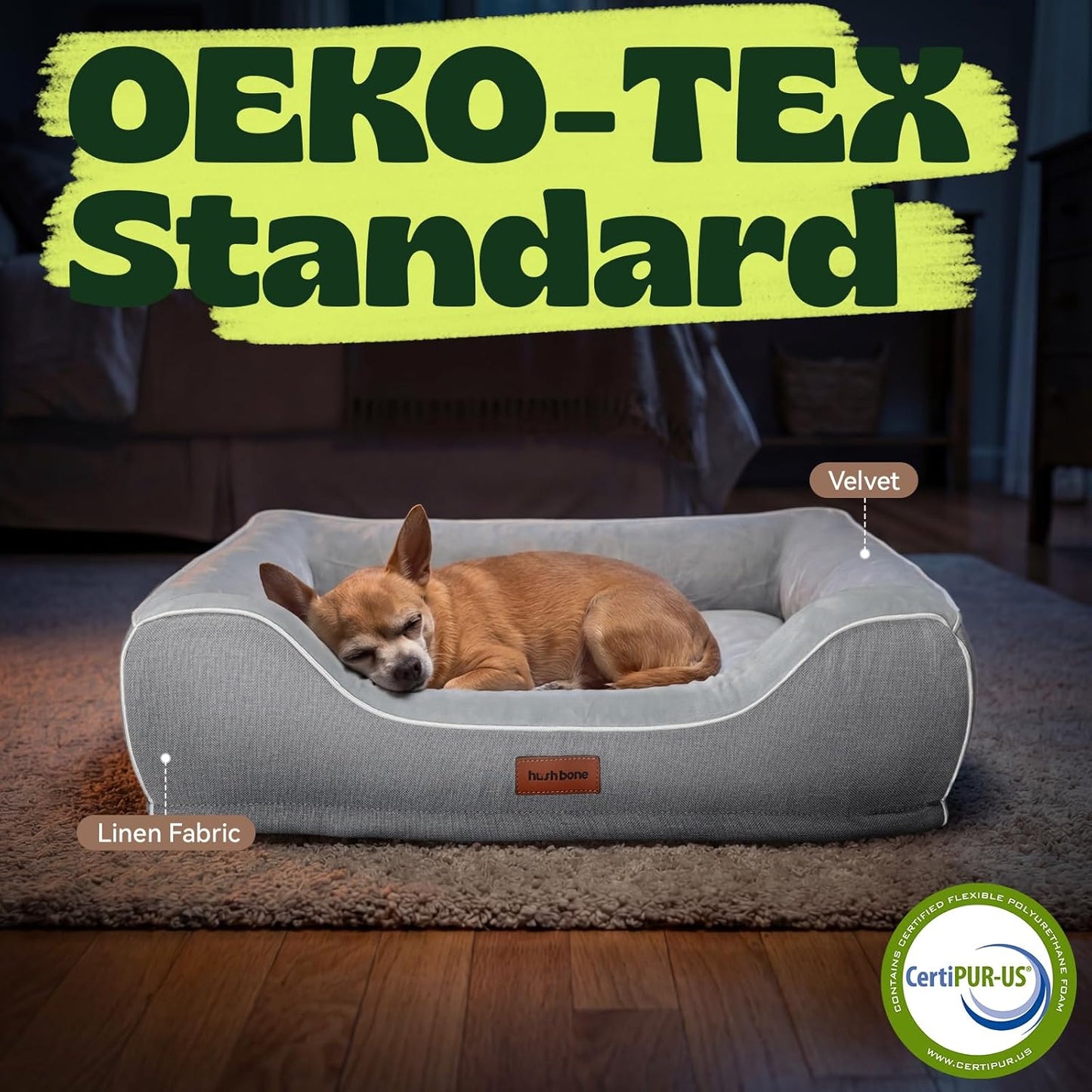 24 Inch Orthopedic Dog Couch Bed for Small Dogs/Cats,Cooling Gel Memory Foam + Egg Crate Foam,Waterproof Removable Washable Cover,4-Sided Bolster,Non-Slip Bottom,Grey