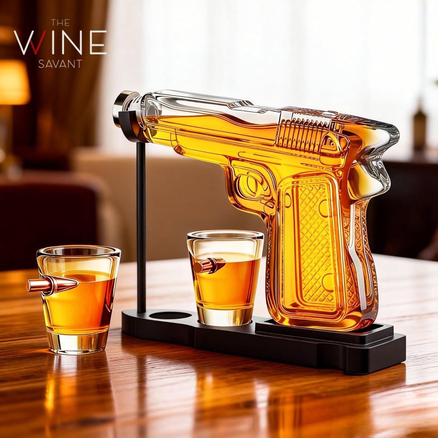 Whiskey Gun Decanter Set + 2 Bullet Glasses - Birthday Pistol Gifts for Men, Boyfriends Who Have Everything, Whiskey Gifts for Dad, Father, Husband, Boyfriend & Military Enthusiasts, Liquor Dispenser