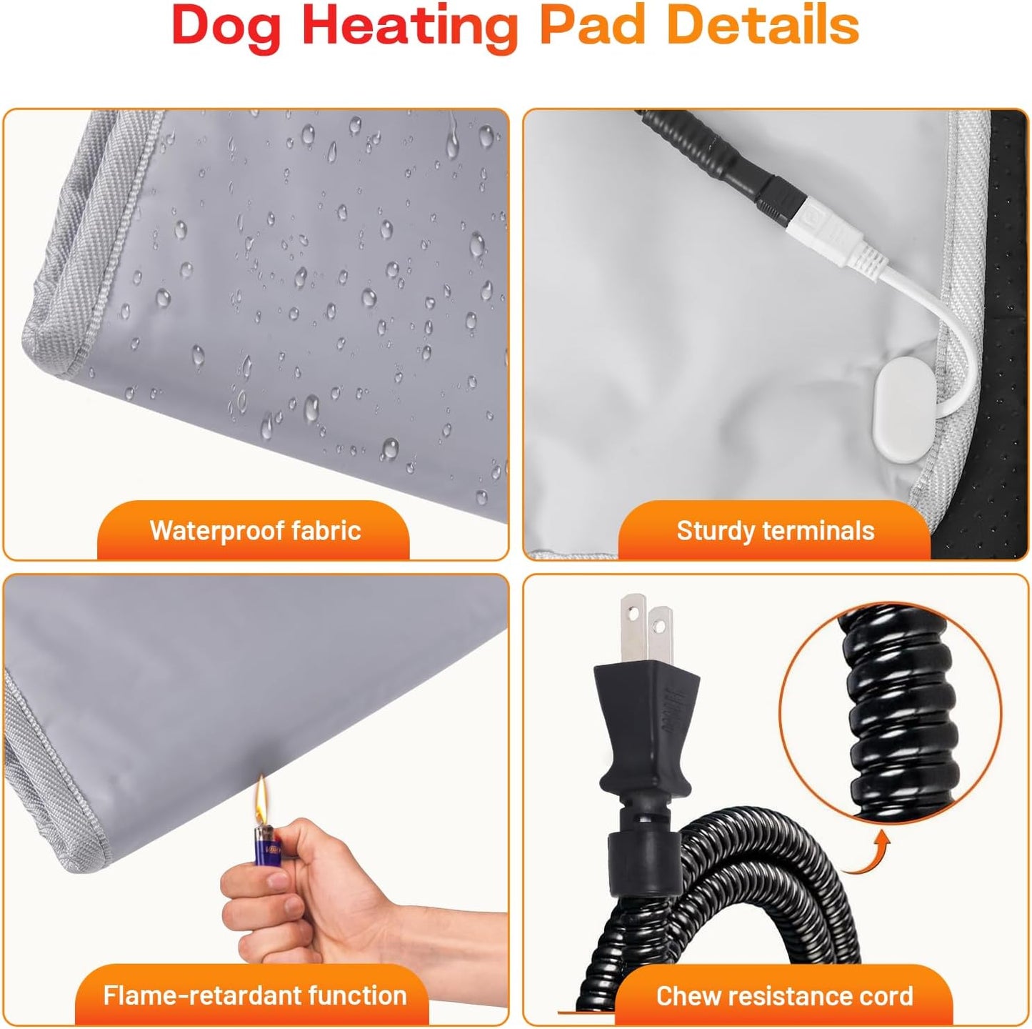 Large Dog Heating Pad with Washable Cover, Soft Plush Pet Heating Pad with 9 Adjustable Temperature, Timer, Chew-Resistant Cord, Waterproof Electric Heated Pet Bed Mat for Dogs and Multi-Cats