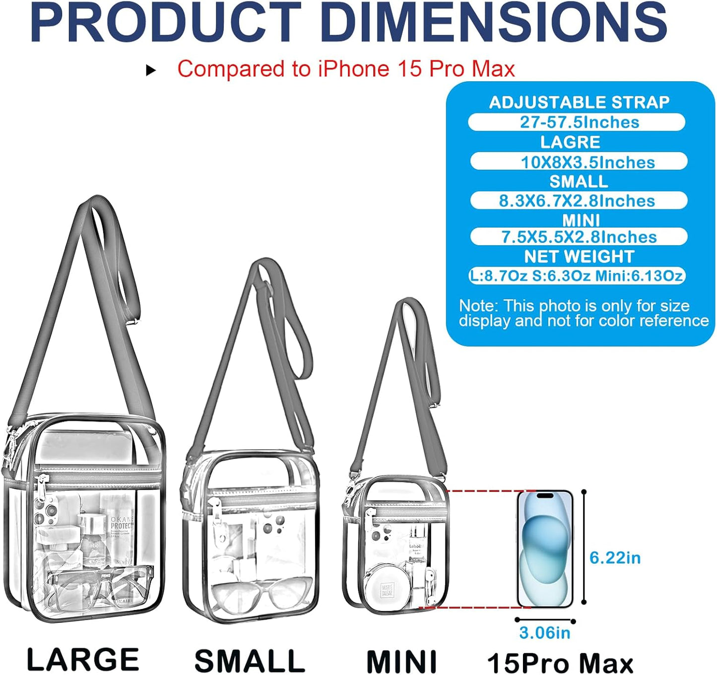 USPECLARE Clear Purse Stadium Transparent Messenger Bag Stadium Approved for Men and Women Clear CrossBody Bag