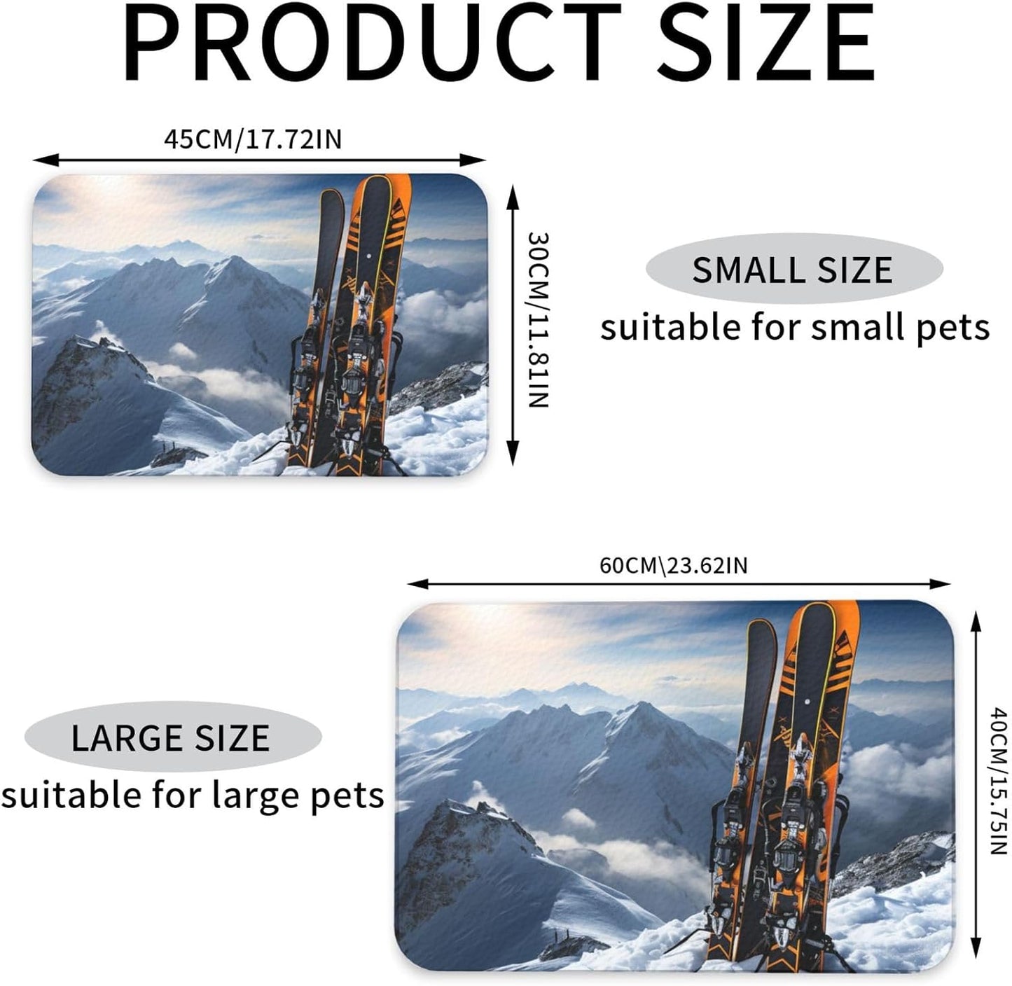 Pet Feeding Mat Leather Dog Food Mat Waterproof Pet Tablecloth Skis on Mountain Pet Placemat for Dogs Absorbent Dog Bowl Mat Anti-Slip Dogs Mats for Food and Water