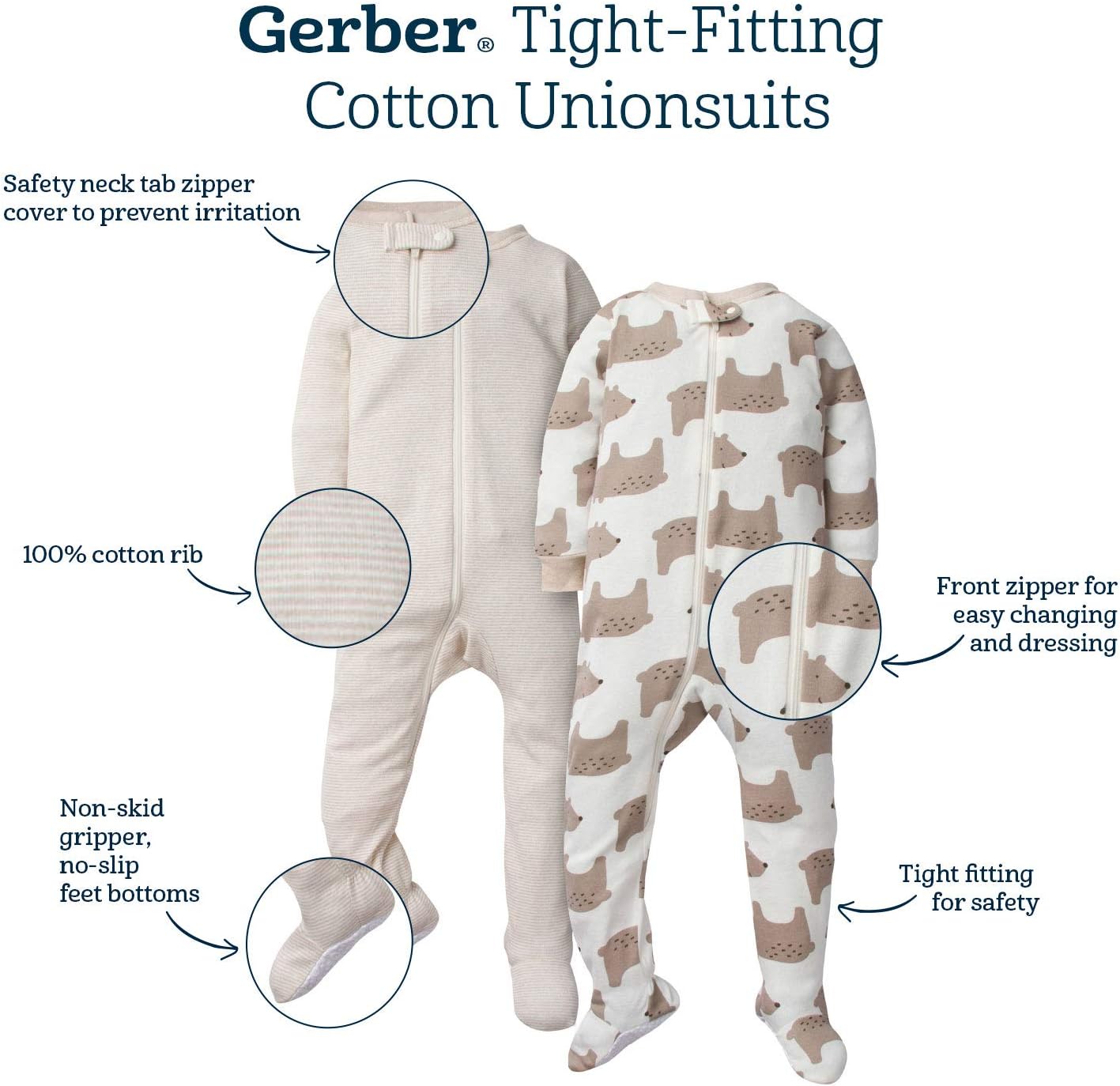Gerber Baby Girls’ 2-Pack Footed Pajamas