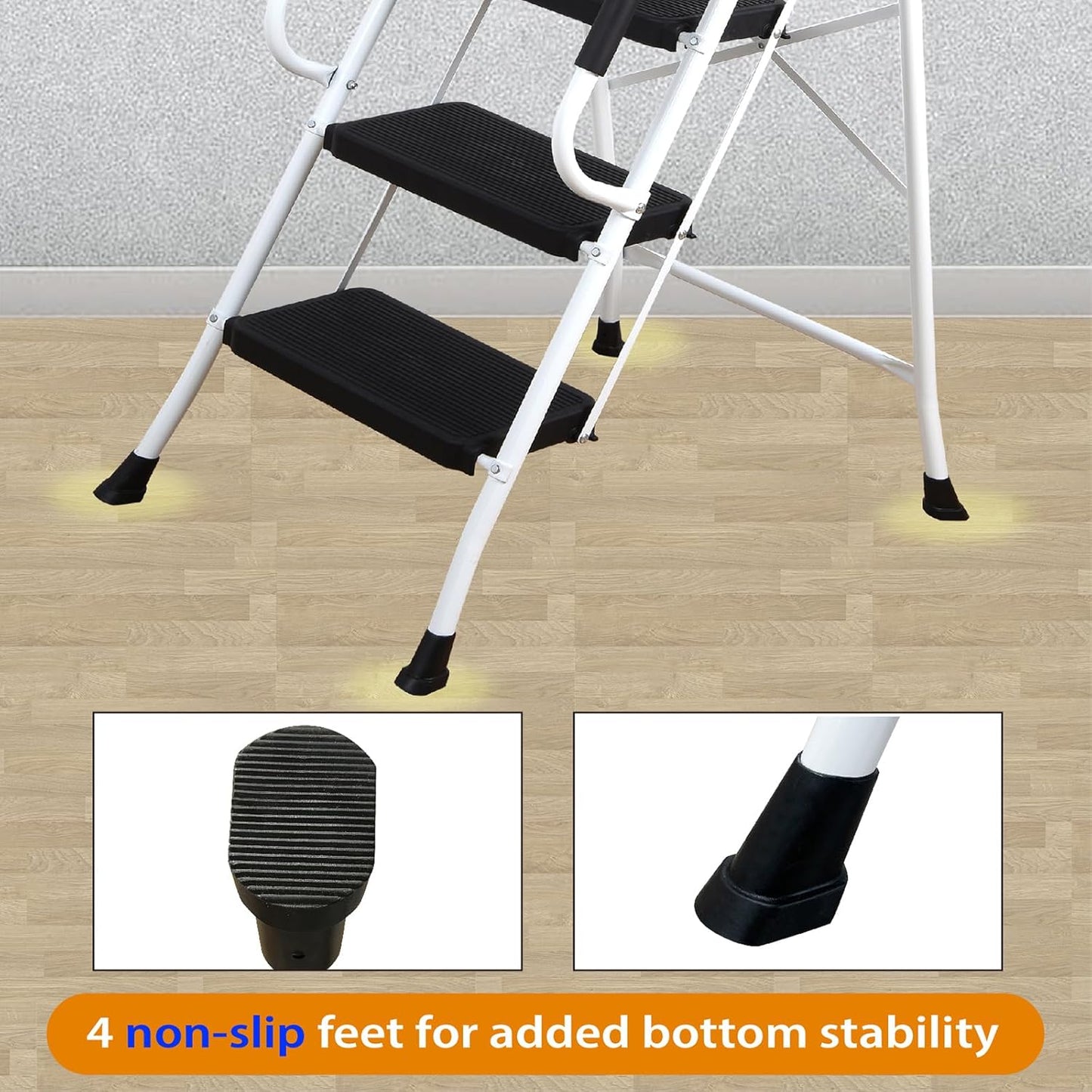 LEADALLWAY 4 Step Ladder with Handrails (Include Tool Tray+Bag) 330lbs Capacity