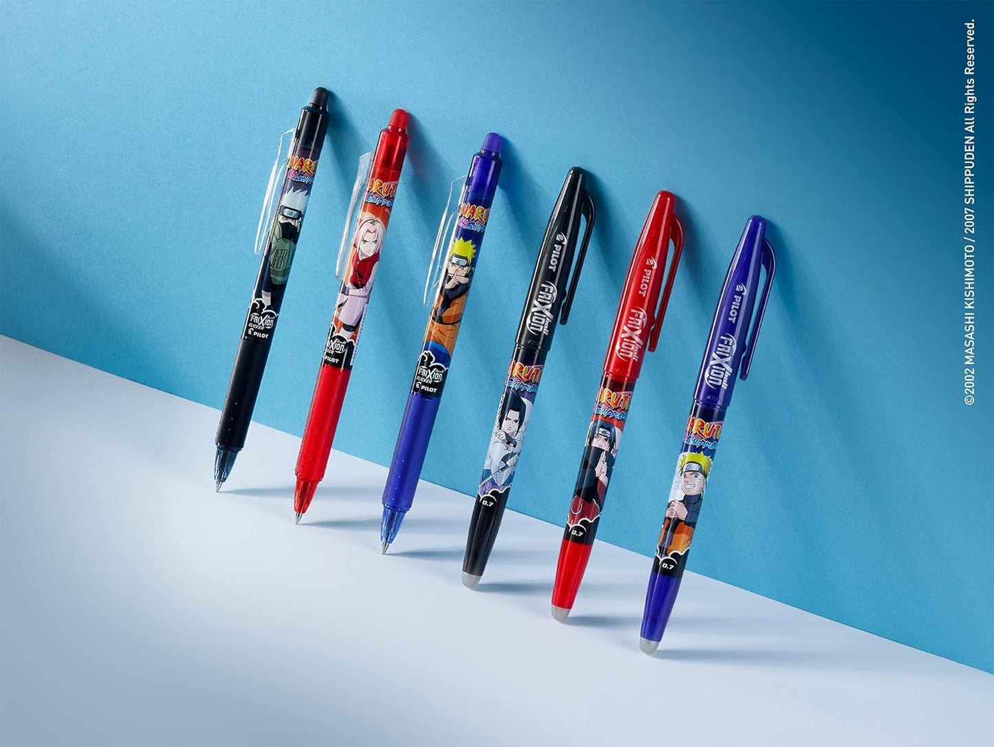 Pilot Frixion Heat/Friction Erasable Rollerball Pen FR7 Naruto Shippuden Limited Edition - Medium Line 0.7mm Tip Nib - Pillow Pack of 2 Pens - FriXion Ball + Clicker (Red)