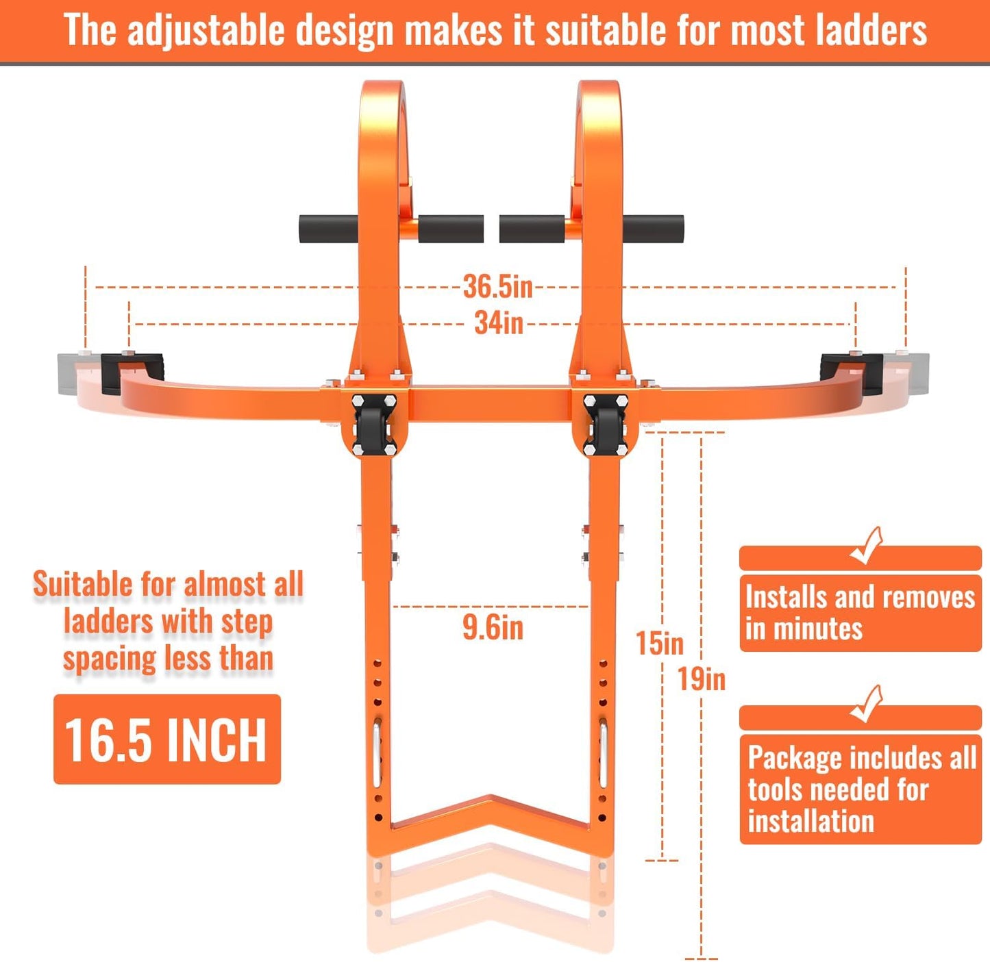 2 in 1 Ladder Stabilizer & Ladder Hook for Roof Ridge, Heavy Duty Ladder Roof Hooks with Rubber Grip T-Bar, Secure and Stable Ladder Standoff Arms for Roof Gutter with Anti-Slip Rubber Feet