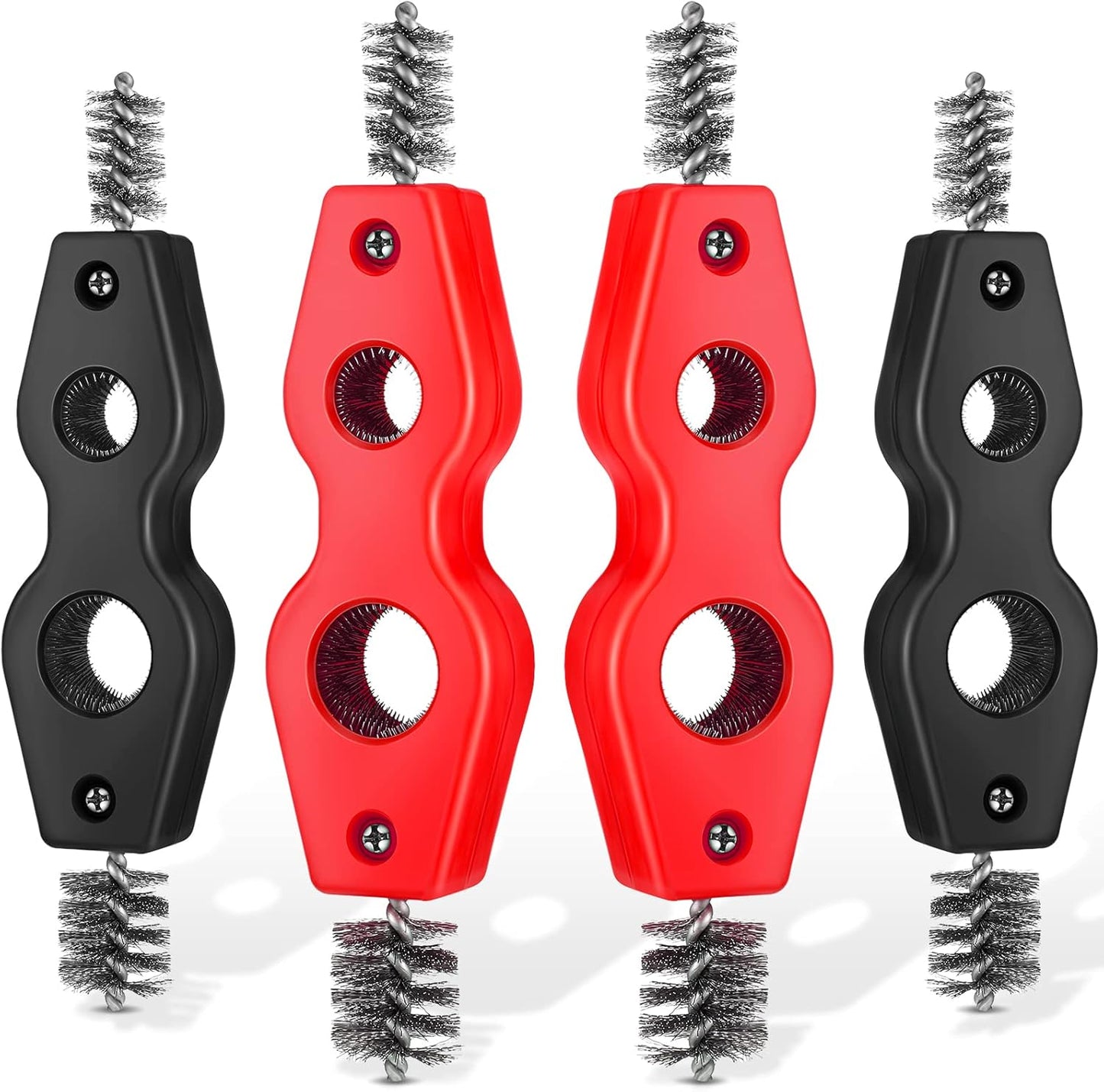 Honoson 4 Pcs 4-in-1 Copper Pipe Cleaner, 1/2 in & 3/4 in Copper Tubing Brush Inner & Outer Thread Cleaner Plumber Deburring Brushs for Plumbing Installation, Soldering, Brazing(Black, Red)