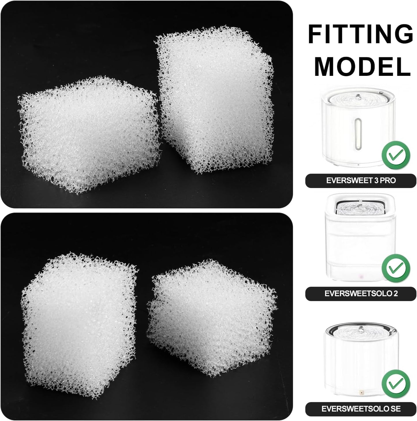 30pcs Pet Fountain Filters, Cat Drinking Water Filter Replacement Foam Filters Sponge Compatible with PETKIT Eversweet 3 Pro Eversweet Solo 2 EversweetSolo SE Wireless Pump Pet Water Fountain