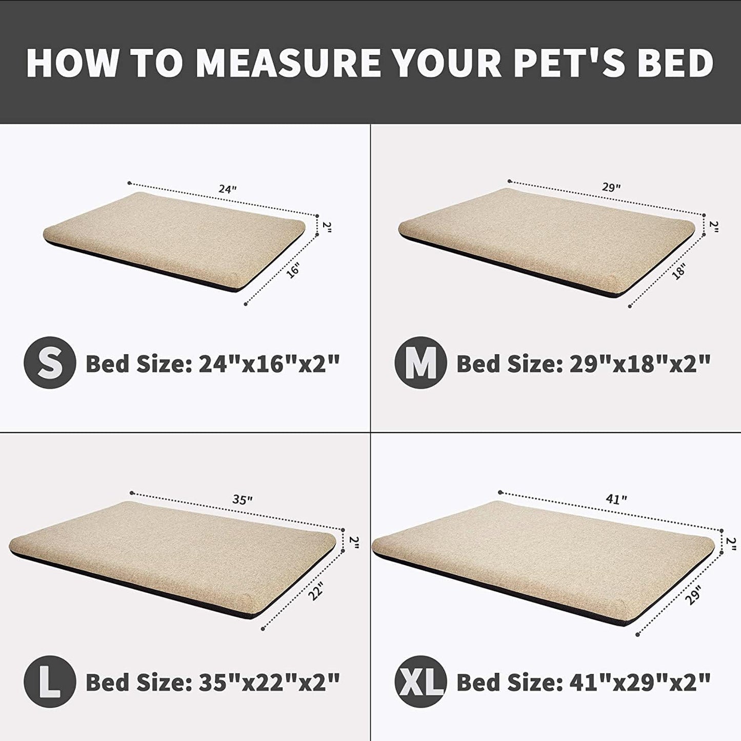 Panku Orthopedic Dog Beds for Median Dogs, Dog Pad for Crate with Durable Washable Waterproof Linen Removable Cover, Cream White