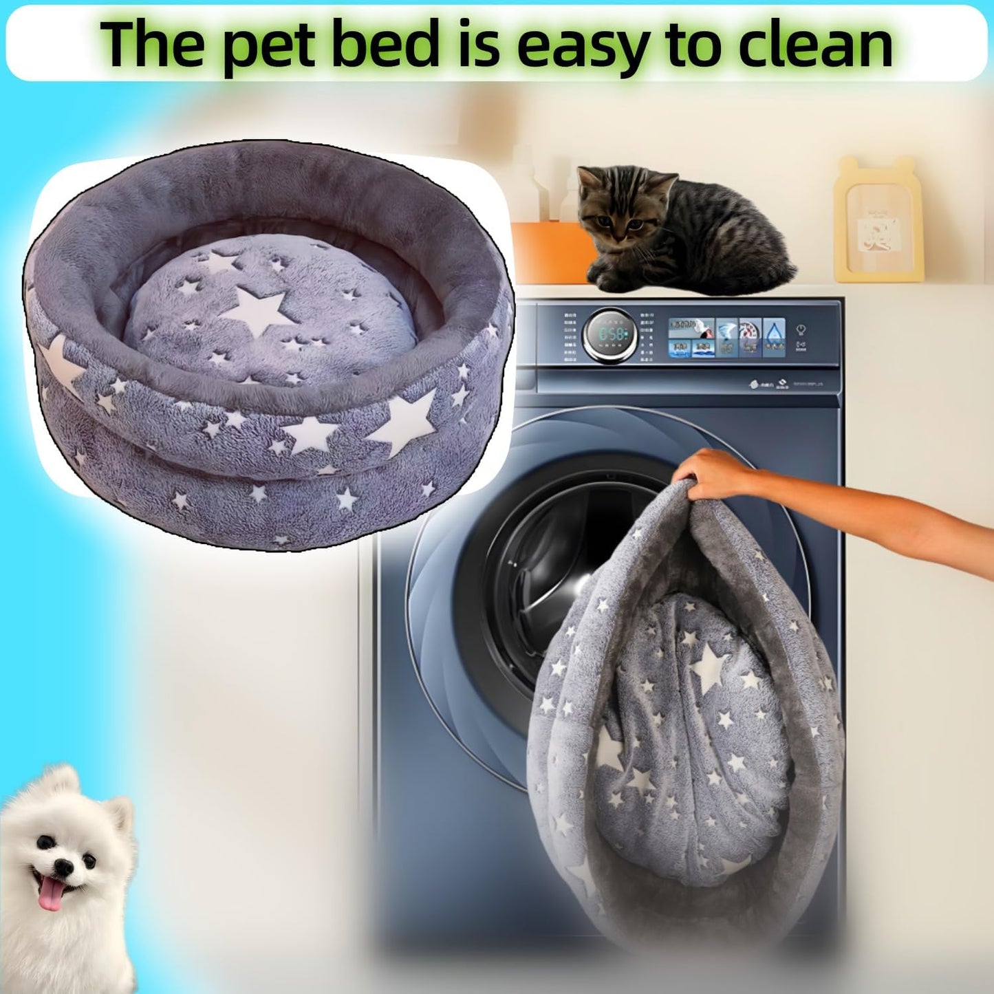 Dog Beds for Small Dogs -Cute Cat Beds for Indoor Cats Calming Pet Beds, Circle Orthopedic Cuddle Puppy Bed with Jacquard Shaggy Plush & Anti Slip Bottom，Dark Grey-Medium