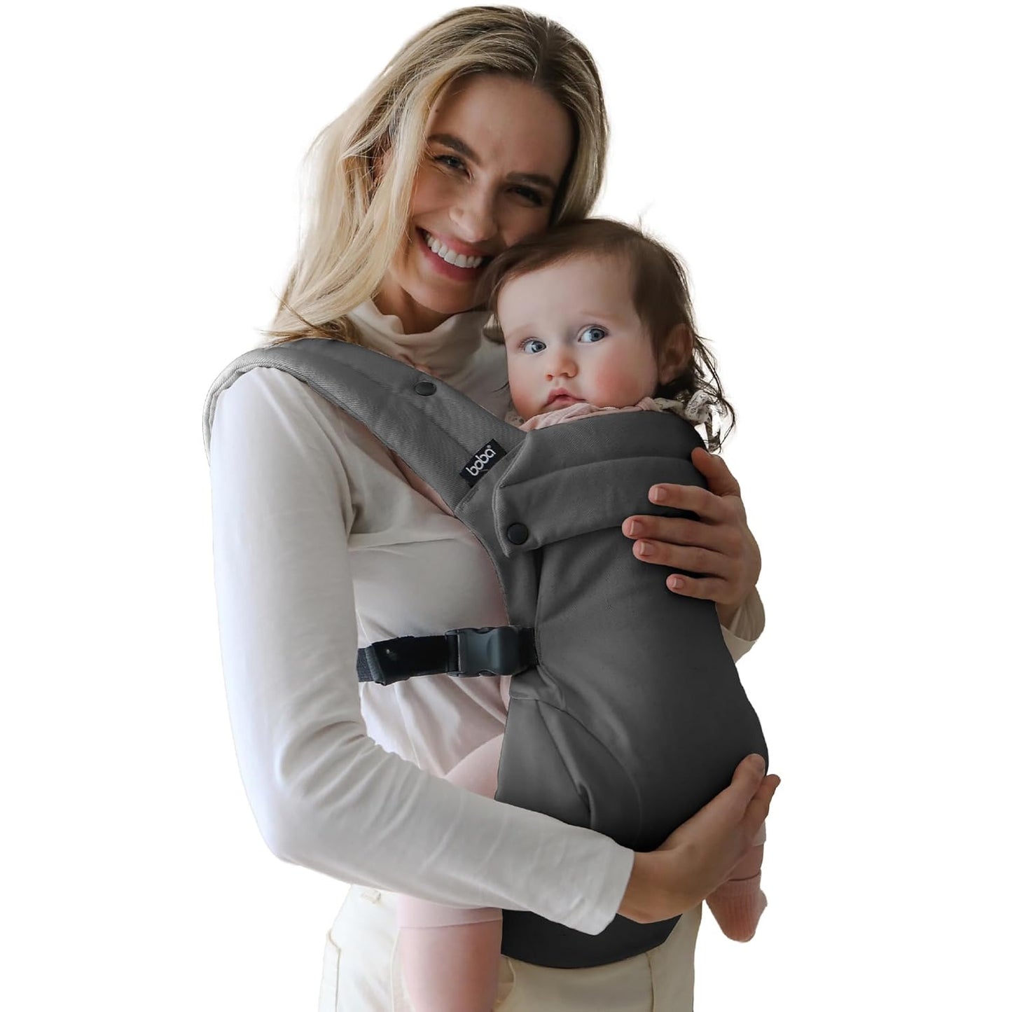 Boba Auri Baby Carrier Newborn to Toddler - 100% Cotton Premium Newborn Carrier, 3 Ergonomic Positions (Front in/Front Out/Back), “M”-Position Baby Carriers with Adjustable Seat (7-45 lbs) - Gray