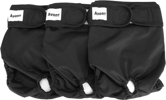 Avont 3 Pack Washable Female Dog Diapers, Premium Reusable Highly Absorbent Doggie Period Panties Durable Dog Diaper Cover -XS 3 Black