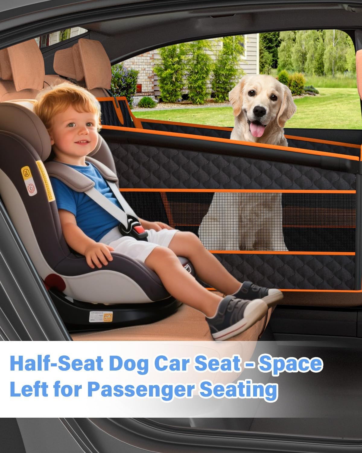 Dog Car Seat for Large Dogs, Half Back Seat Extender with Hard Bottom, Waterproof Non-Slip Pet Car Seat for Cars, SUVs and Trucks, Fits Medium Dogs