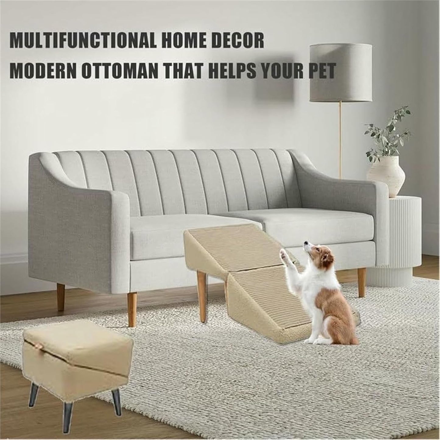 Split Ottoman Dog Ramp, Folding Non-Slip Dog Ramp and Ottoman for Small Medium Senior or Injured Dogs and Cats,Portable Pet Stairs for Bed Sofa and Couch