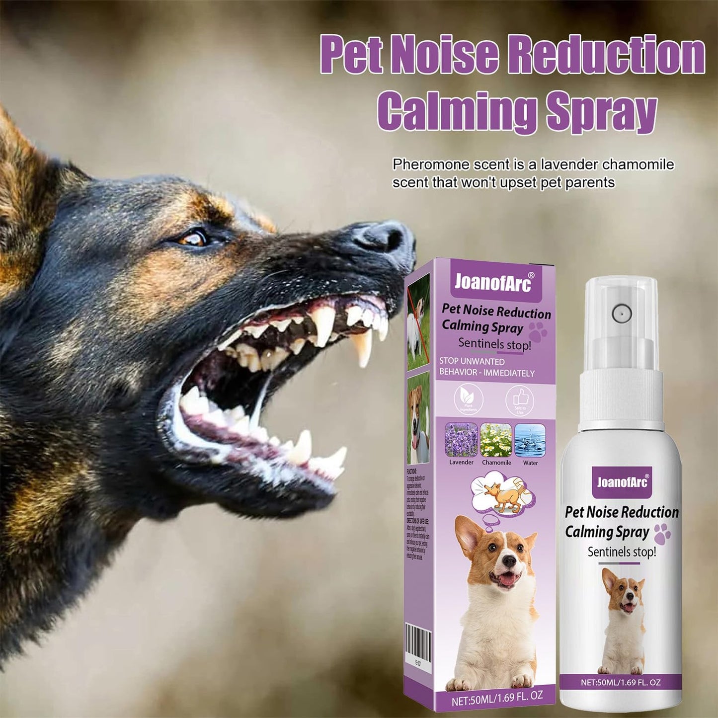 JoanofArc Calming Spray, Cat & Dog Calming Pheromone Spray 50ml with Diffuser Kit, Support Calmness, Stress Reduction, Stops Scratching & Barking for Home Travel, Safe for Pets