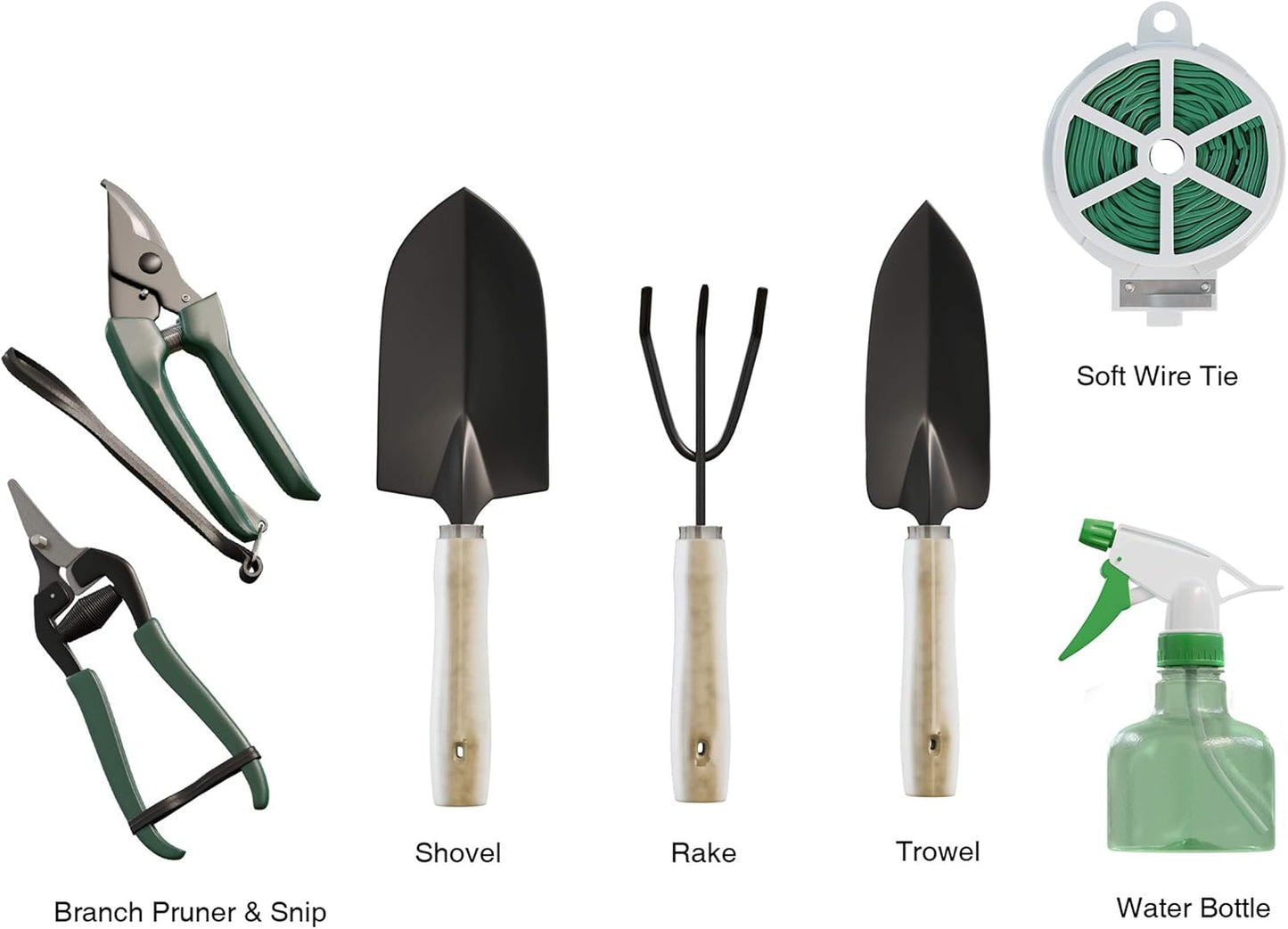 8-Piece Garden Hand Tool Set - Canvas Tote Gardening Tool Kit with Snip, Pruner, Rake, Trowel, Shovel, Spray Bottle, and Soft Wire Tie by Pure Garden