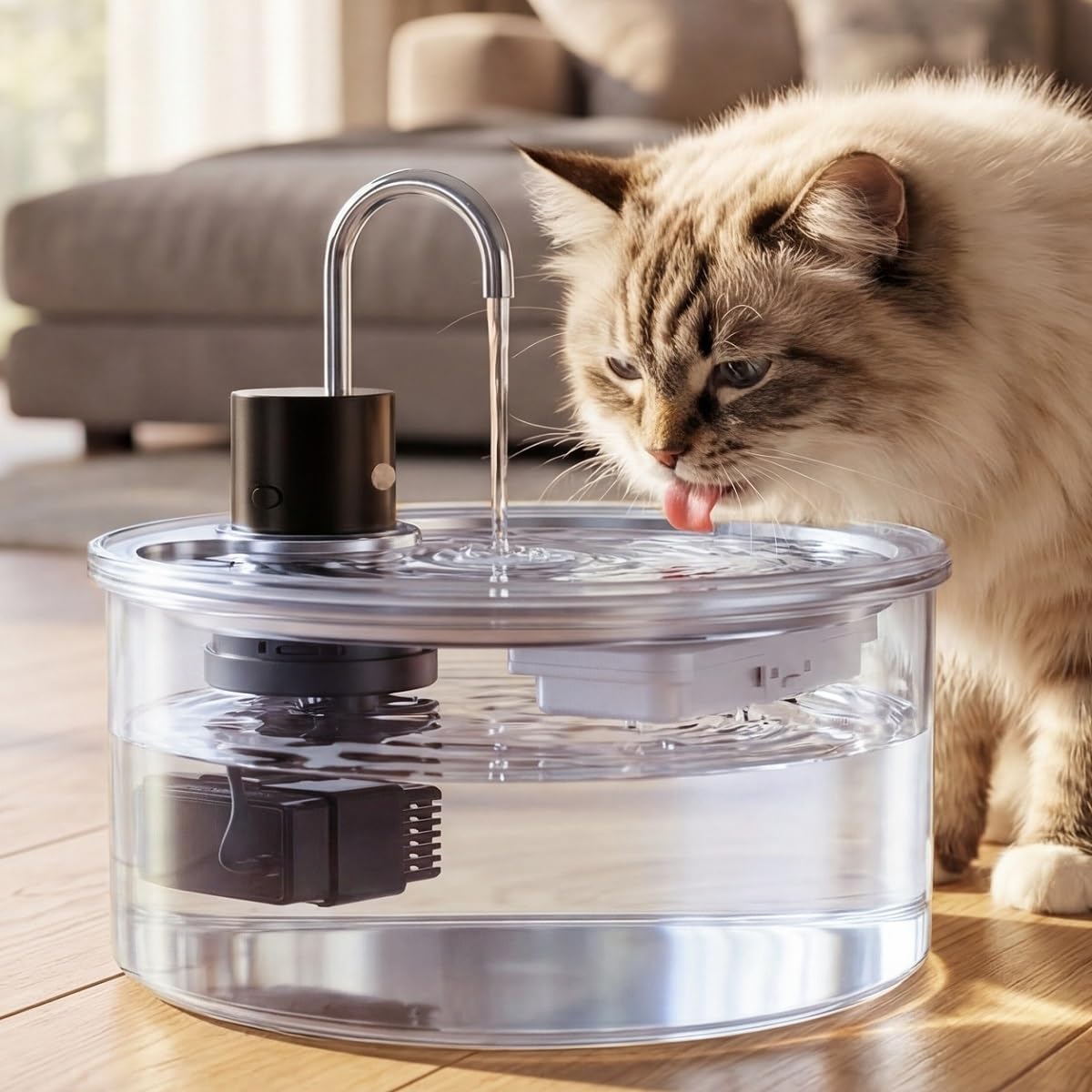 Wireless Cat Water Fountain Glass DIY - 108oz/3.2L Automatic Ultra-Quiet Cat Water Fountain Cordless, Glass Battery Operated Pet Fountain Rechargeable Water Dispenser for Cats, Puppy, Multiple Pets