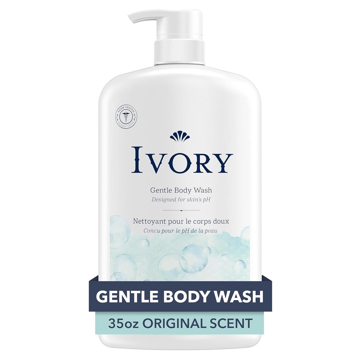Ivory Body Wash, Designed for the Whole Family, Gentle Formula, Free of Dyes Heavy Perfumes Parabens Phthalates & Silicones, for Sensitive Skin, Designed for Skin's pH, Original Scent, 35 oz