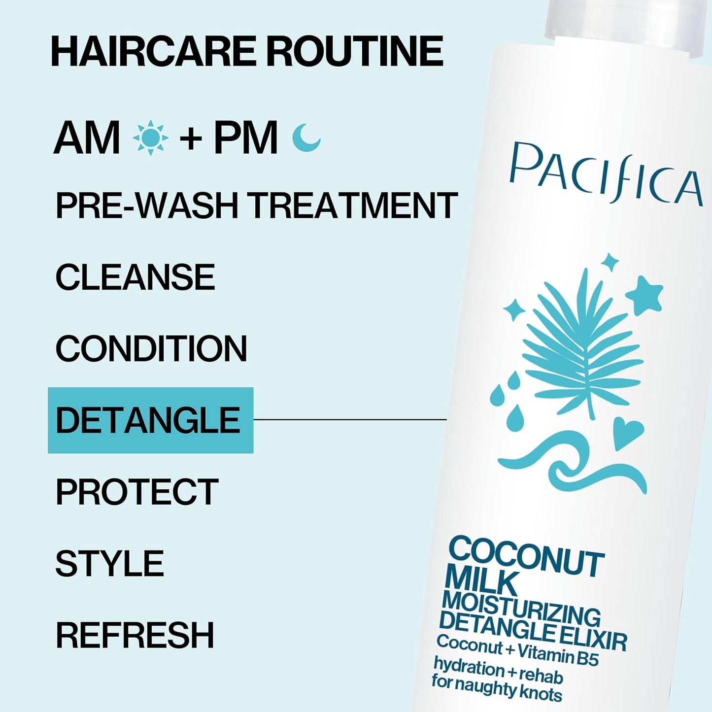 Pacifica Coconut Milk Hair Detangler Spray – Leave-In Conditioning Elixir for Tangle-Free Hair – Instantly Detangles Knots, Adds Shine & Moisture, Prevents Breakage & Frizz – Vegan & Cruelty-Free | Vegan, Cruelty-Free
