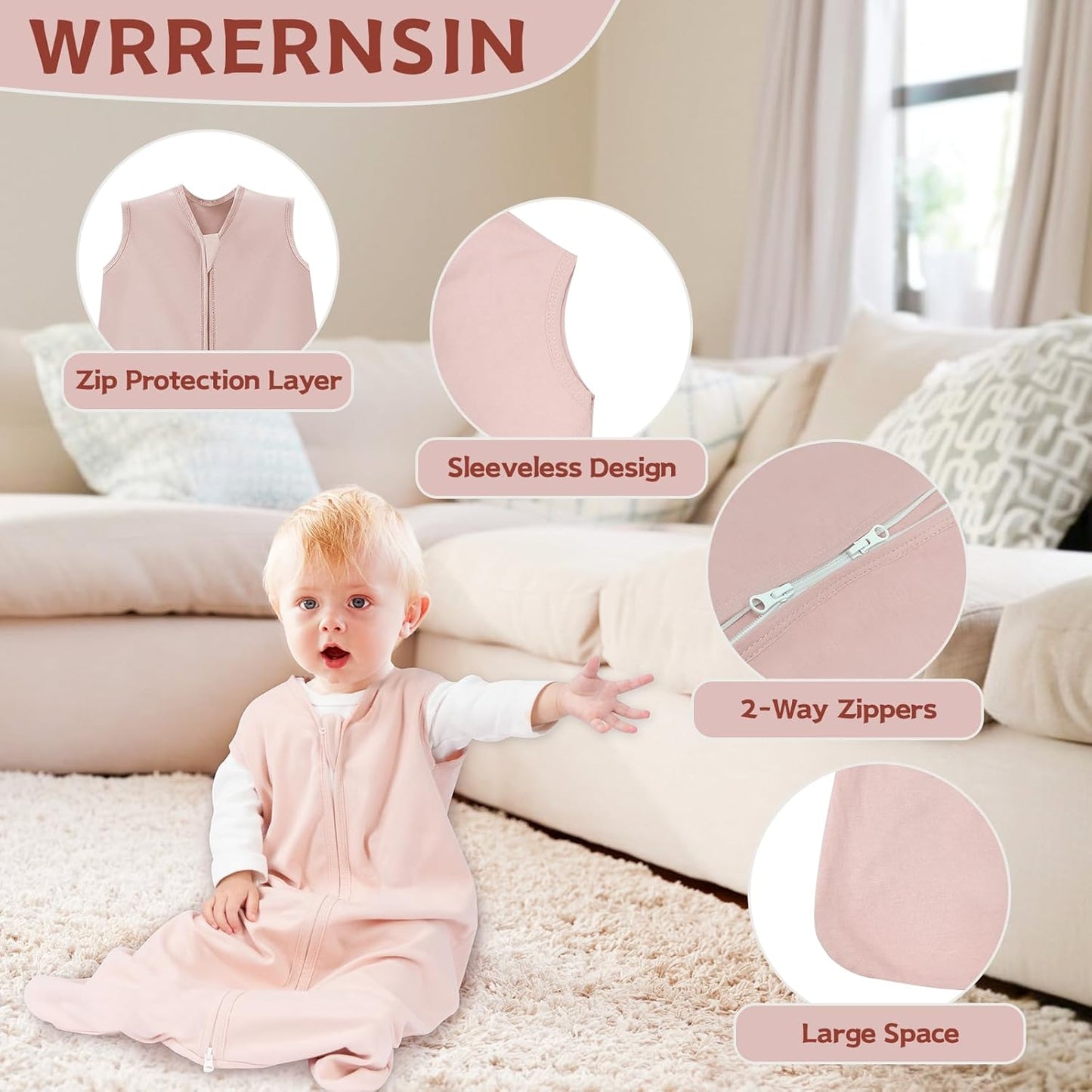 Baby Sleep Sack 0-6 Months,100% Cotton TOG 0.5 Wearable Blanket for Newborn and Infant, 3 Pack 2-Way Zipper Lightweight Sleeping Bags for Toddler