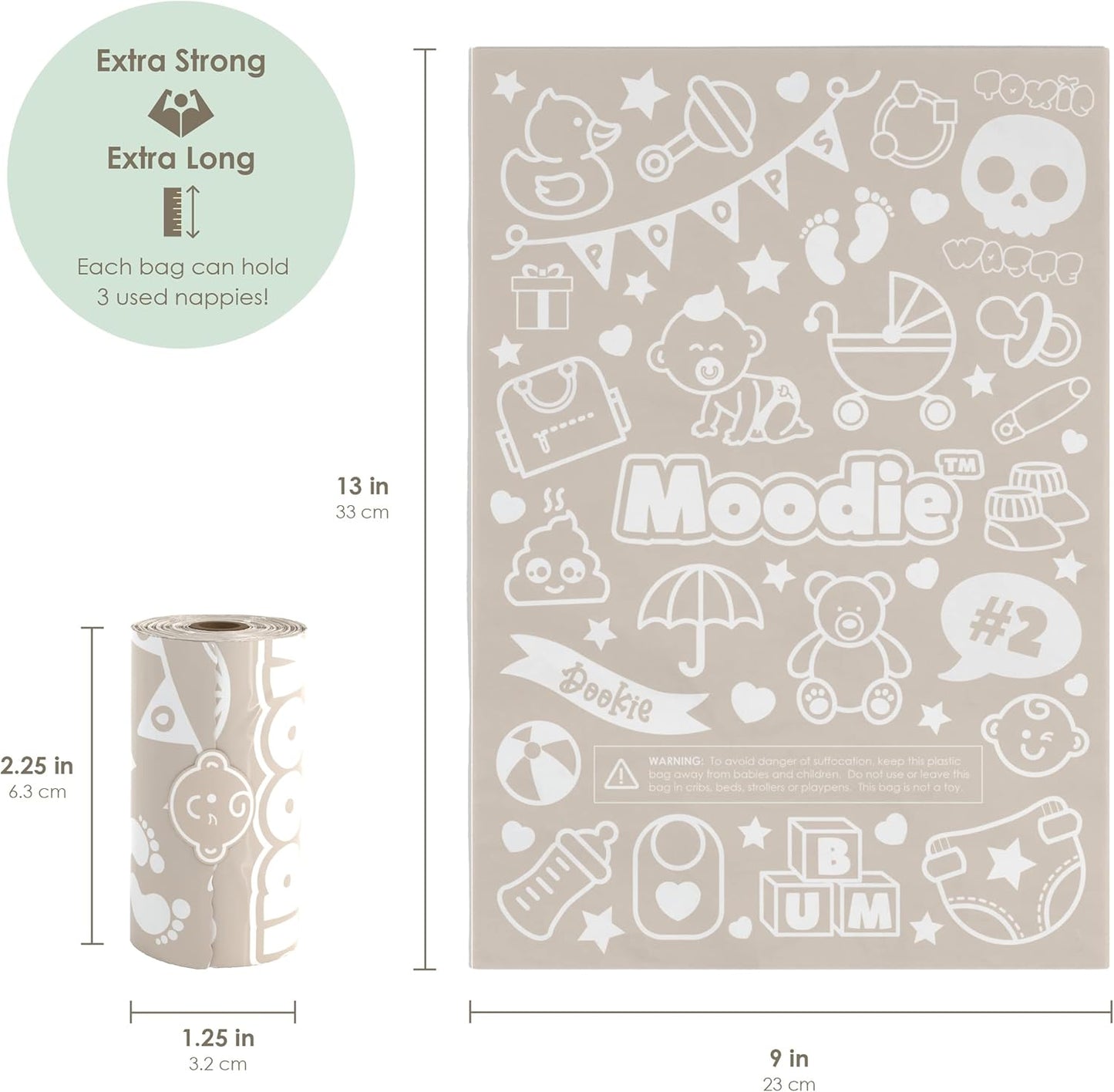 Moodie Disposable Diaper Bags Dispenser COMBO PACK | 105 VANILLA SCENTED Baby Poop Bags TOTAL | Dirty Diaper Trash Bags | Diaper Bags Disposable (VANILLA DREAM)