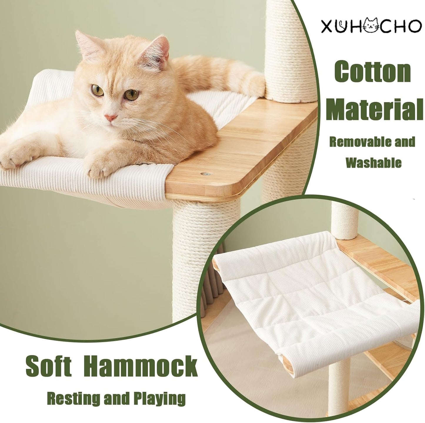 60-inch Modern Cat Tree,Solid Wood Cat Tower with Scratching Post, Hammock, Cotton Nest, Space Capsule, Cat Scratching Ball and Rope for Indoor Cats