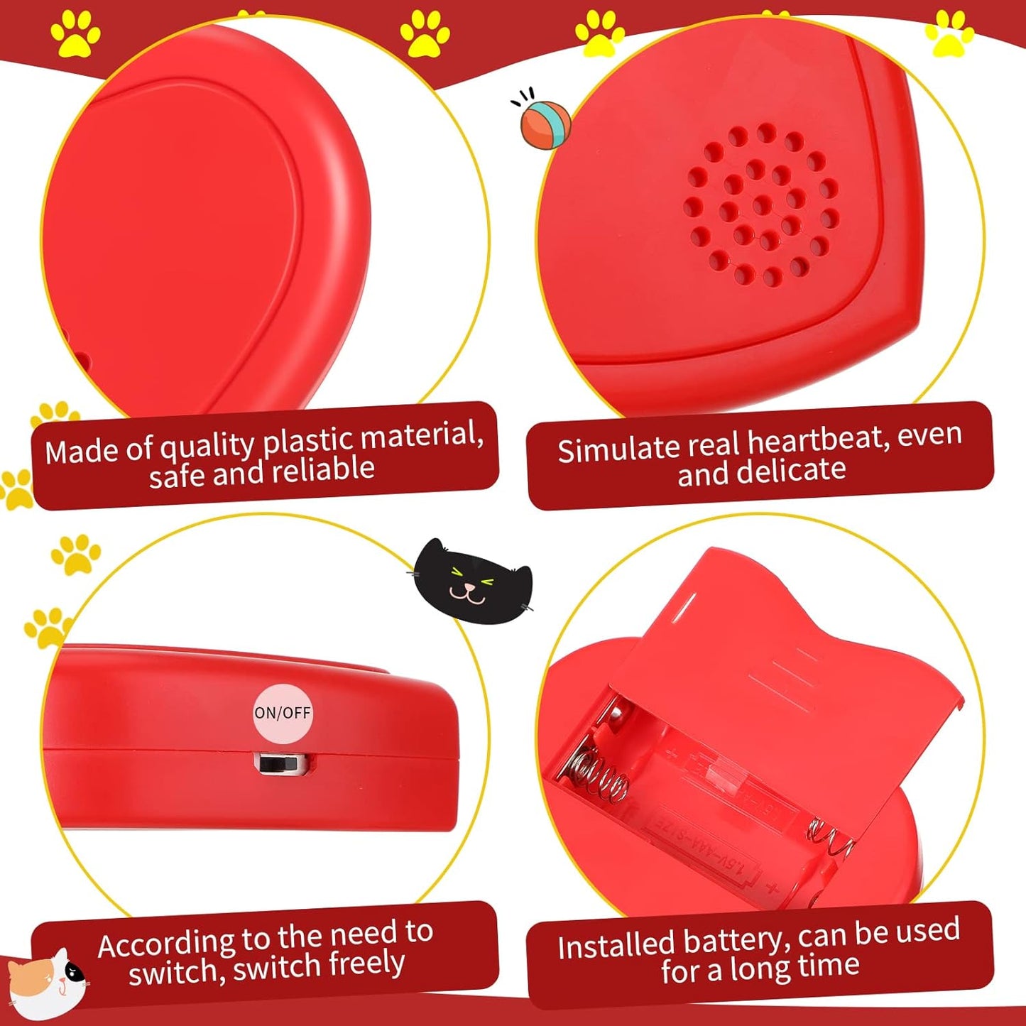 Wettarn 4 Pcs Heartbeat Replacement Puppy Soother Heartbeat Simulator for Dogs Pets Red Simulator Toys for Cats Dog Anxiety Relief Sleep Aid Calming