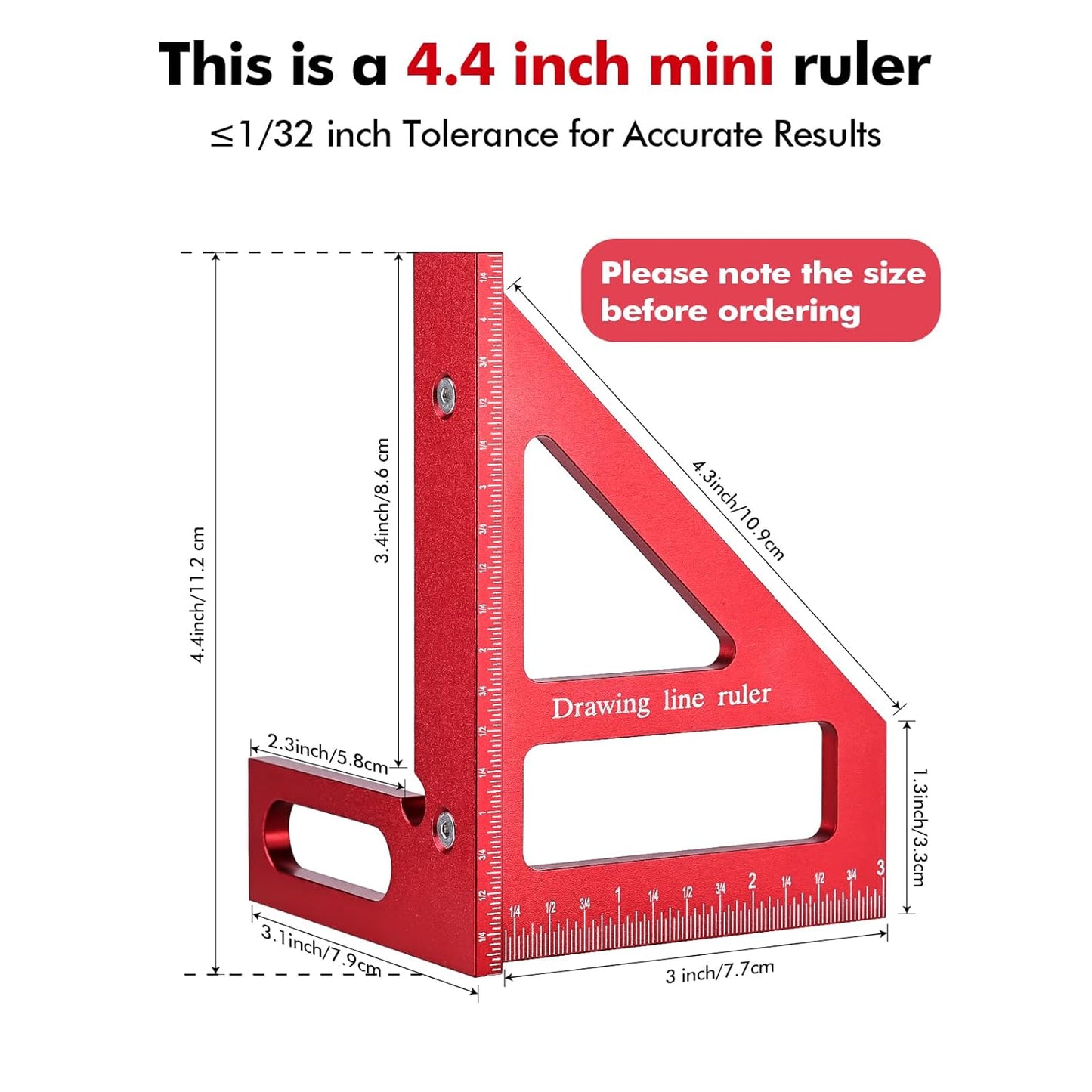 Mini 3D Multi-Angle Measuring Ruler, Precision Imperial 45/90 Degree Carpenter Square, Aluminum Alloy Miter Triangle Ruler and 3D Measuring Tool for Woodworking & Layout
