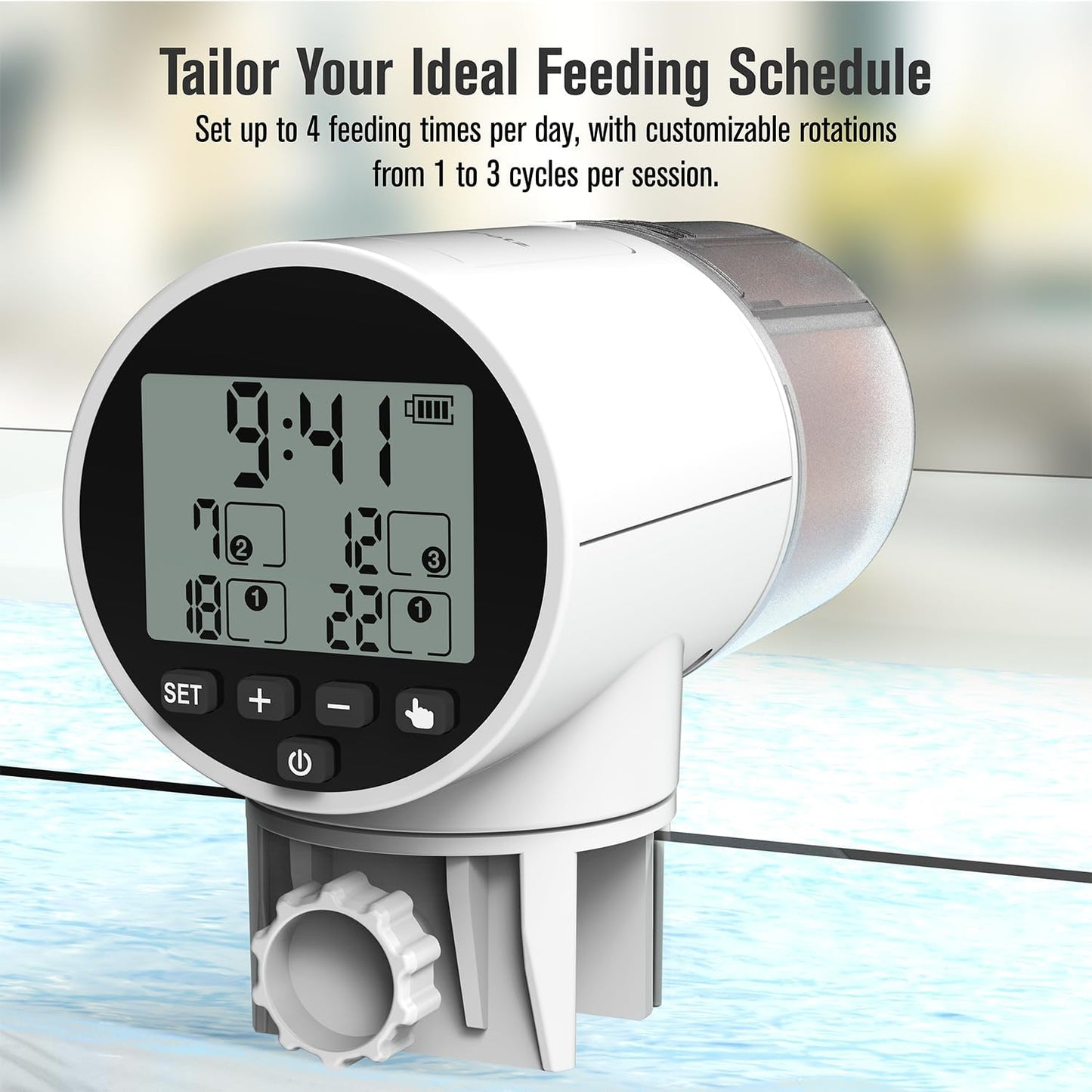 Automatic Fish Feeder Dispenser for Aquarium, 200ml Large Capacity Auto Turtle Fish Feeder for Small Tank, Battery Powered Food Feeding Timer for 7, 14 Day Weekend Vacation, Batteries Included