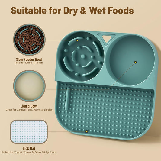 Slow Feeder Snack Bowl & Lick Mat for Dogs & Cats – Non-Slip, Food-Grade Silicone Treat Bowl Combo for Small Breeds – Perfect for Treats, Snacks & Portion Control, Includes Scraper & Brush