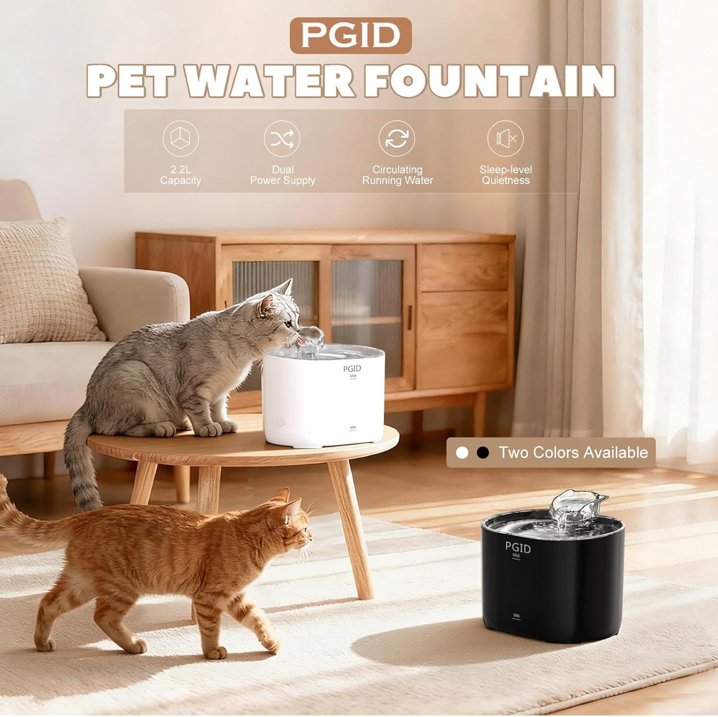 Cat Fountains for Drinking,74Oz/2.2L Pet Cat Water Fountain, Corded Automatic Water Dispenser for Cats Dog,Pet Dog Water Bowl Dispenser with Quiet Pump for Indoor